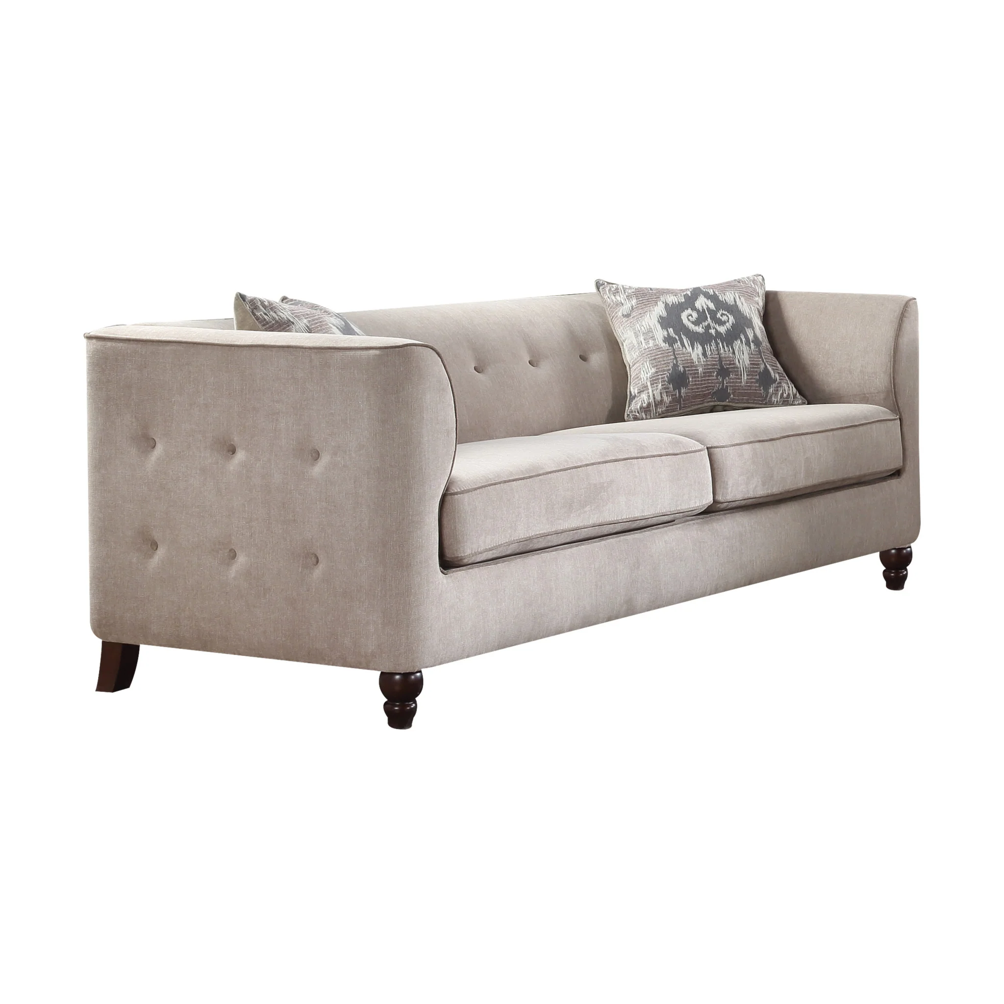 78" Tan Velvet And Black Sofa With Two Toss Pillows By Homeroots
