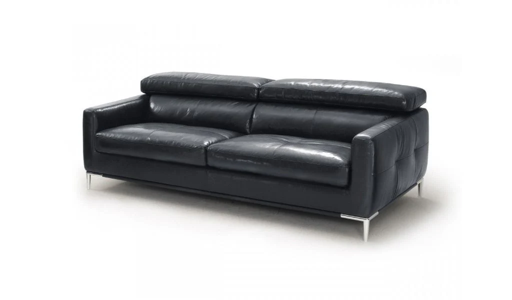 79" Black Silver Genuine Leather Sofa By Homeroots