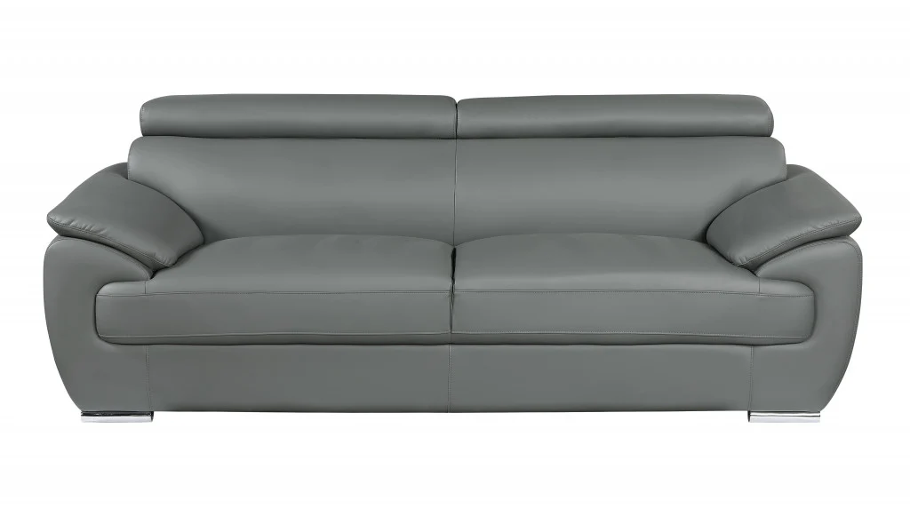 86" Captivating Grey Leather Sofa By Homeroots