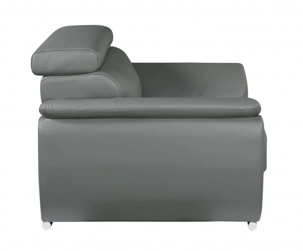 86" Captivating Grey Leather Sofa By Homeroots - Image 2