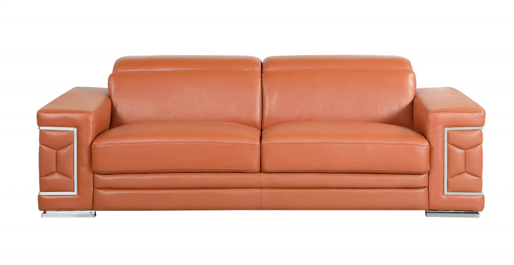 89" Sturdy Camel Leather Sofa By Homeroots- Only Main sofa