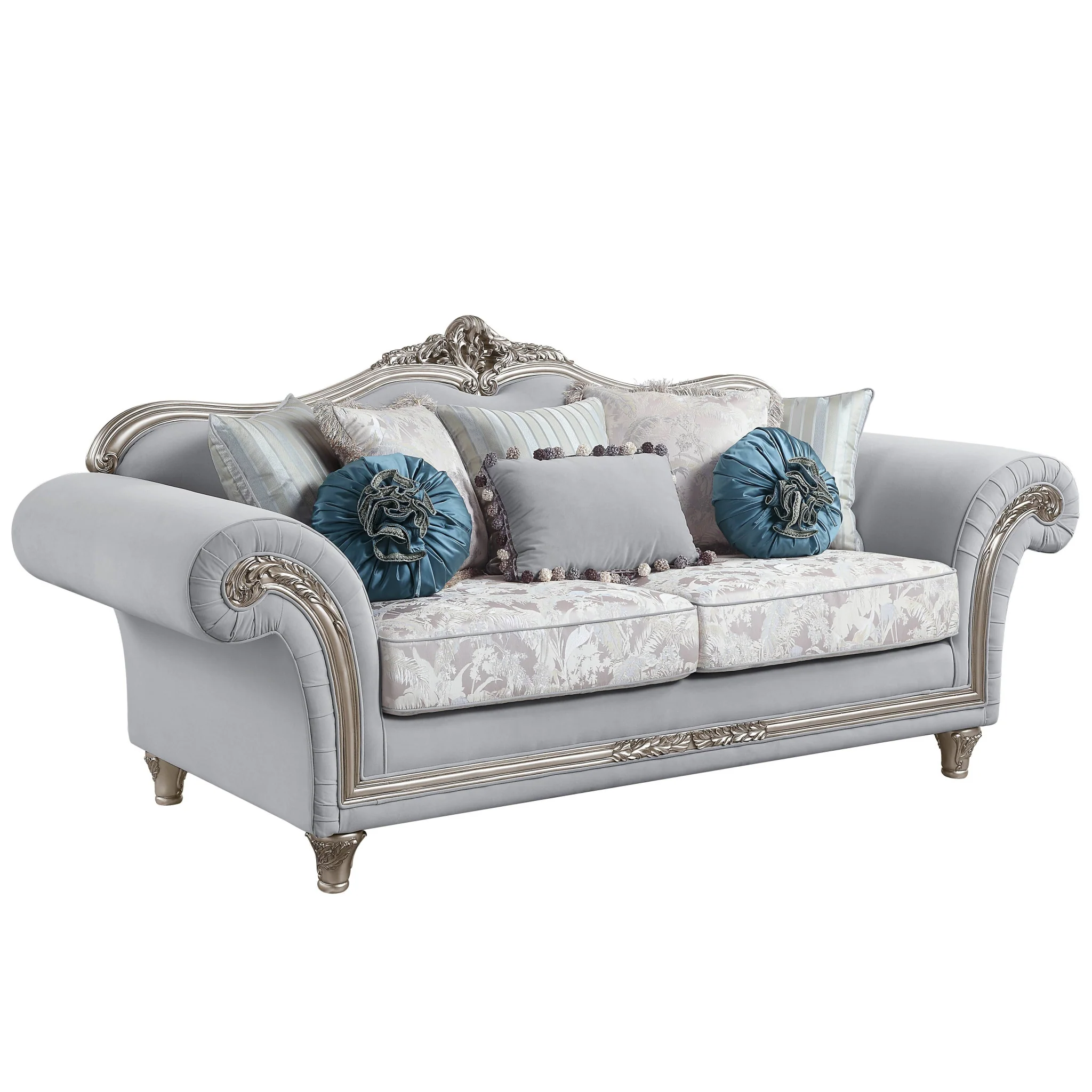 95" Light Gray Linen And Platinum Sofa With Eight Toss Pillows By Homeroots
