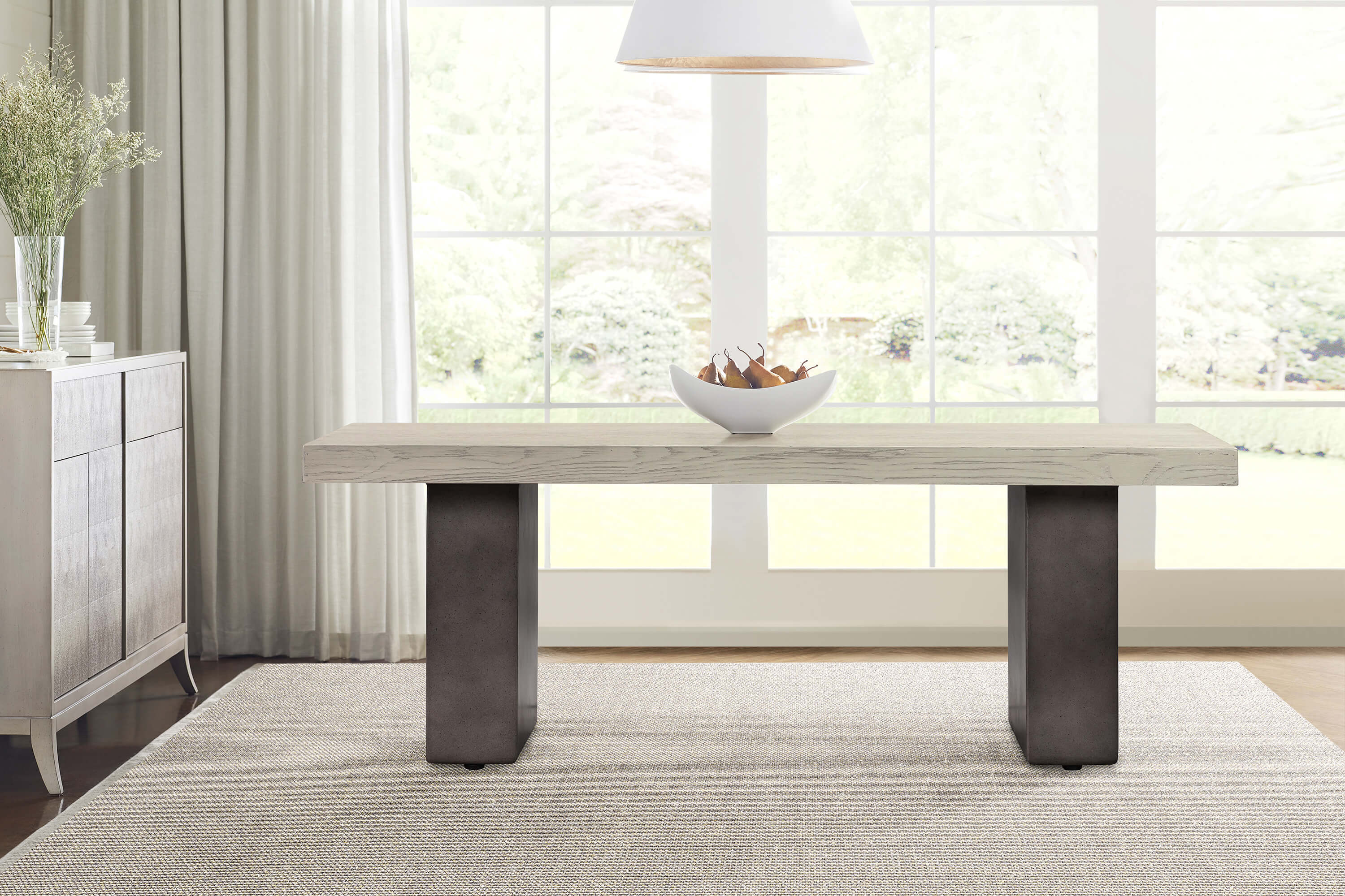 Abbey Concrete and Grey Oak Wood Dining Table By Armen Living