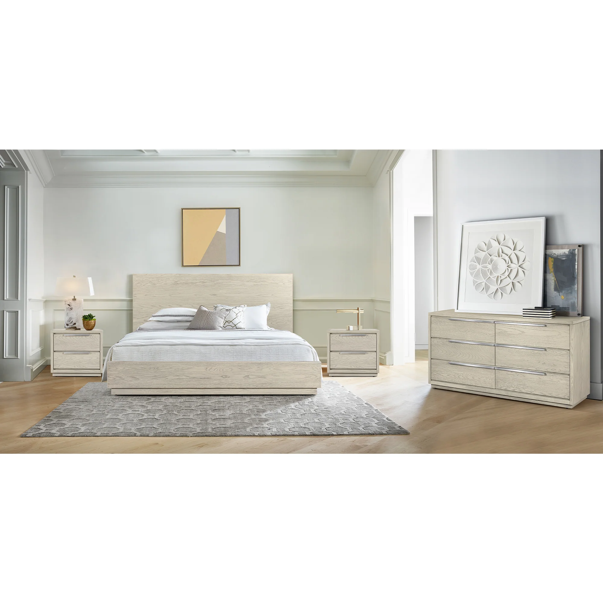 Abbey King Platform Bed Frame in Grey Oak Wood By Armen Living