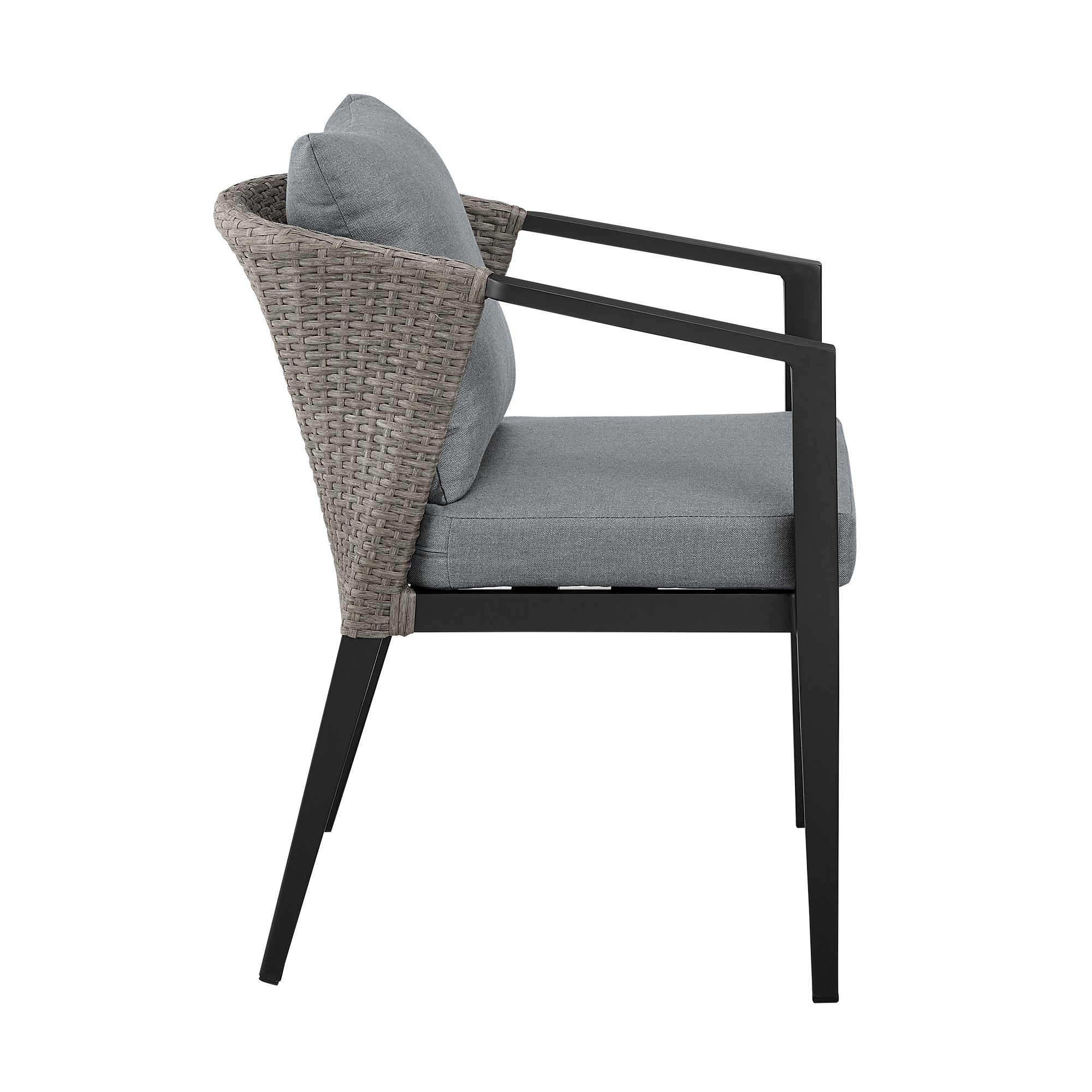 Aileen Outdoor Patio 7-Piece Dining Table Set in Aluminum and Wicker with Grey Cushions By Armen Living - Image 4