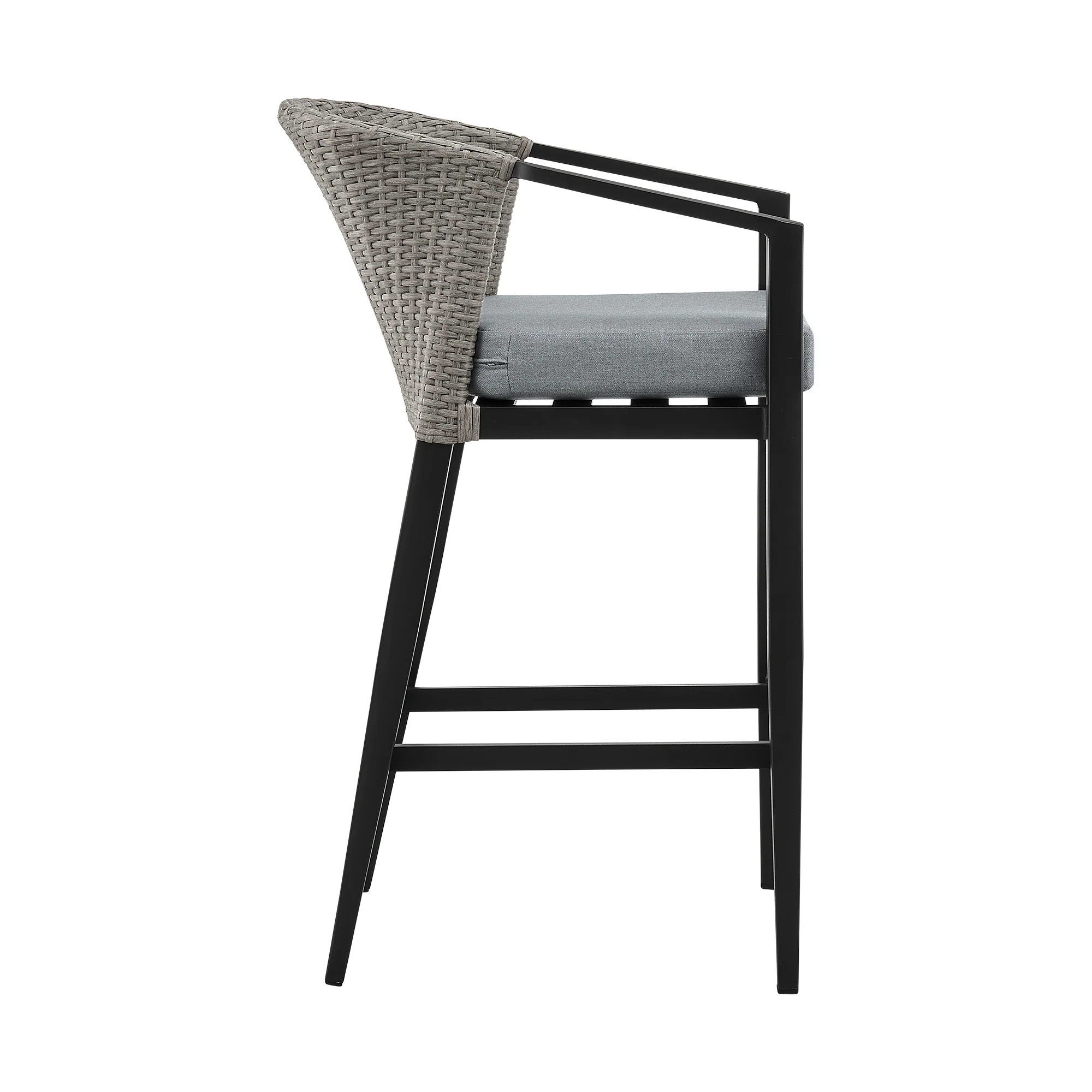 Aileen Outdoor Patio Counter Height Bar Stool in Aluminum and Wicker with Grey Cushions By Armen Living - Image 5