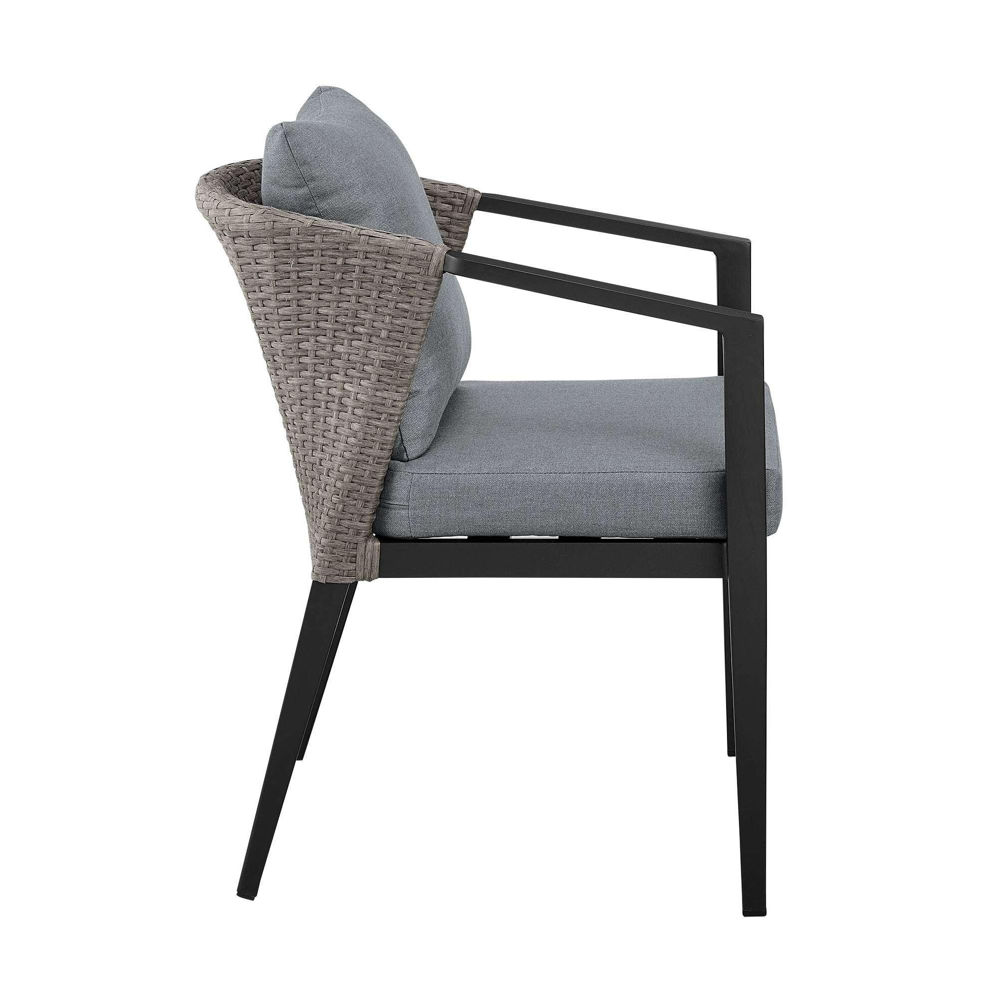 Aileen Outdoor Patio Dining Chairs in Aluminum and Wicker with Grey Cushions - Set of 2 By Armen Living - Image 6