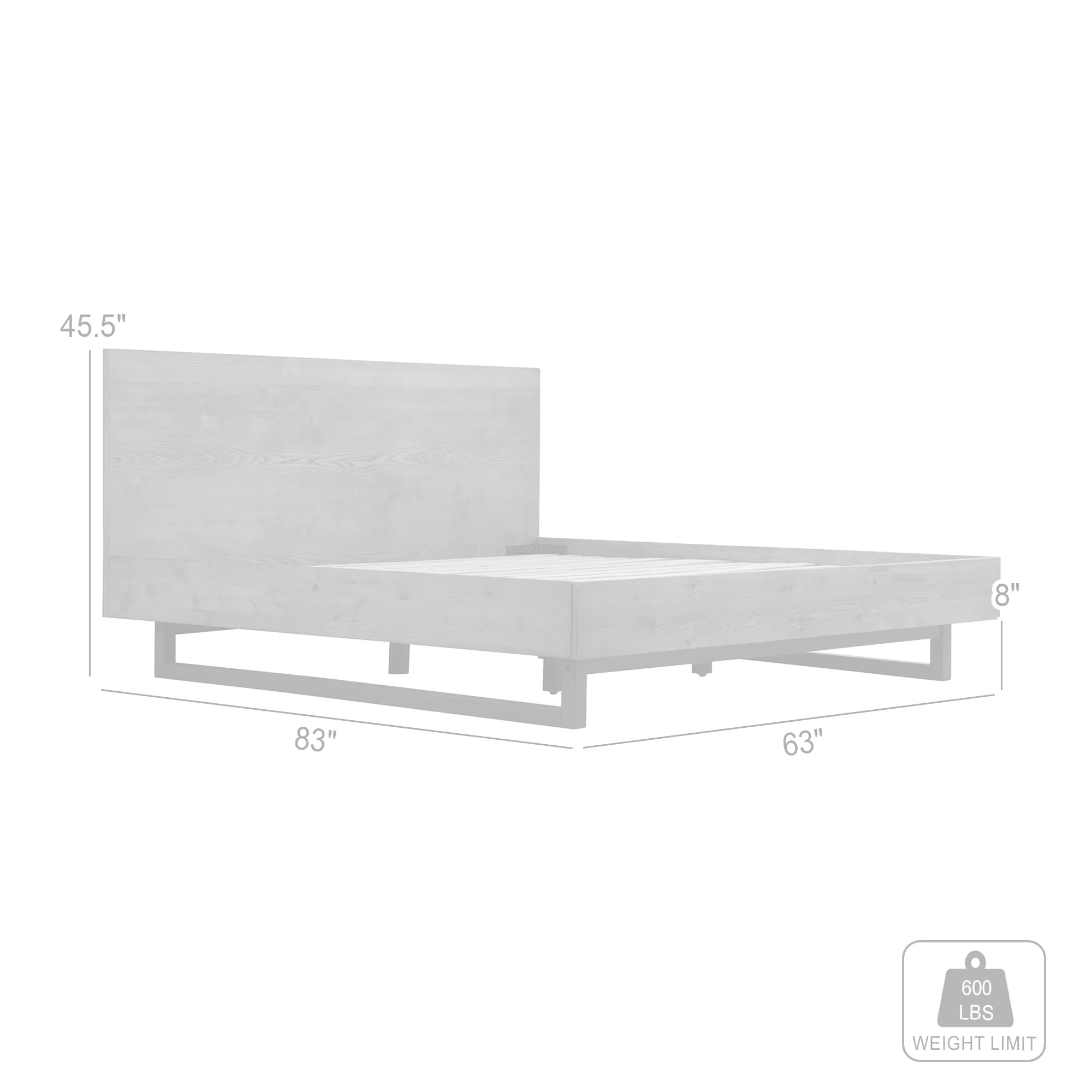 Aldo Queen Size Brown Oak Wood Platform Bed Frame with Black Metal Legs By Armen Living - Image 10