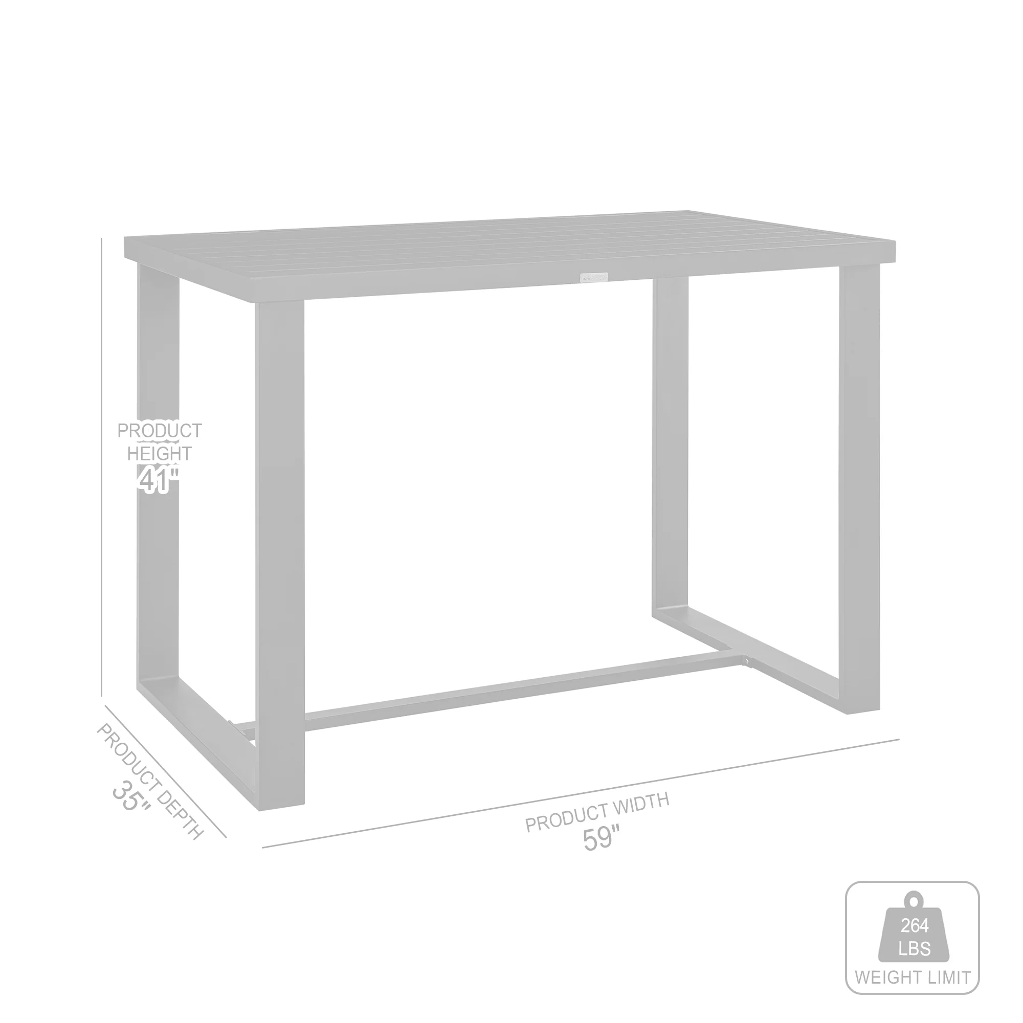 Alegria Outdoor Patio Bar Height Dining Table in Aluminum By Armen Living - Image 8