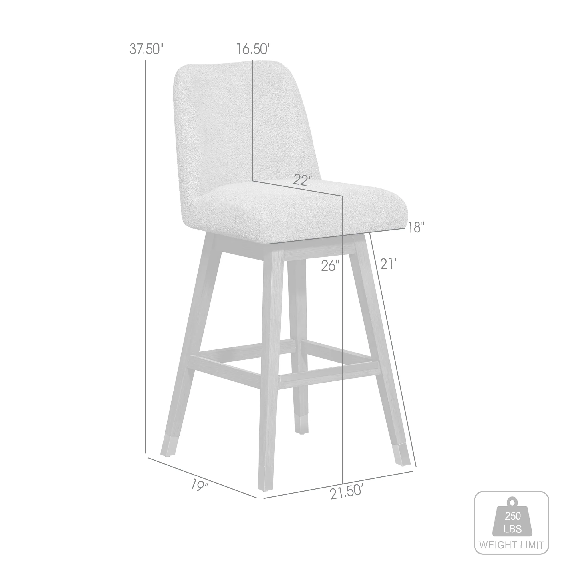 Amalie Swivel Counter Stool in Brown Oak Wood Finish with Taupe Boucle Fabric By Armen Living - Image 9