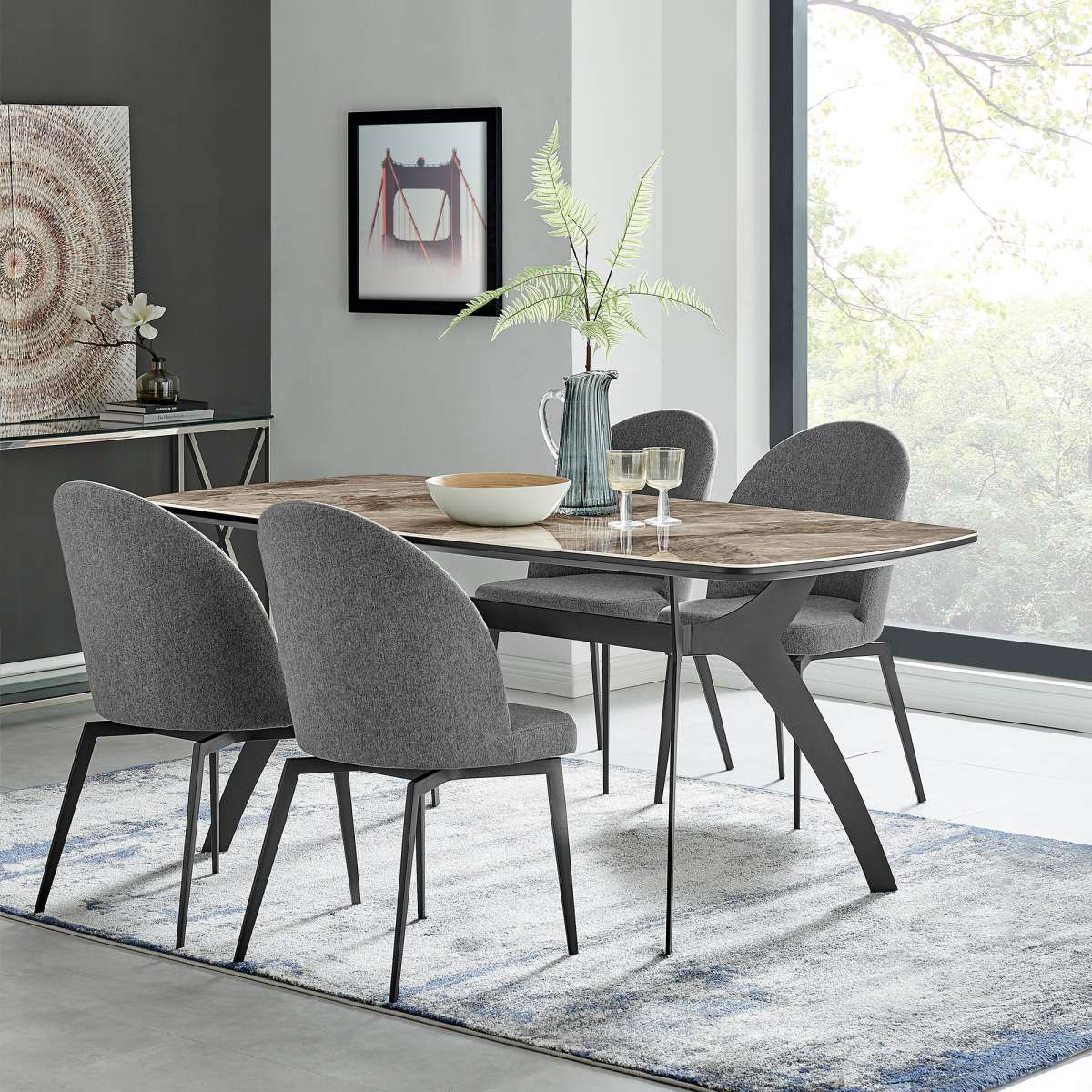 Andes and Sunny Gray Fabric 5 Piece Rectangular Dining Set By Armen Living