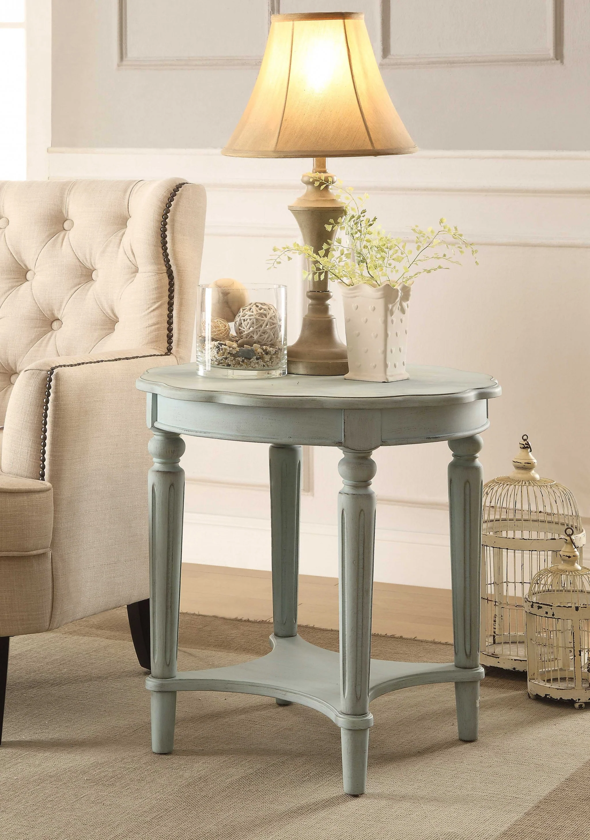 Antique Green Solid Wood End Table By Homeroots