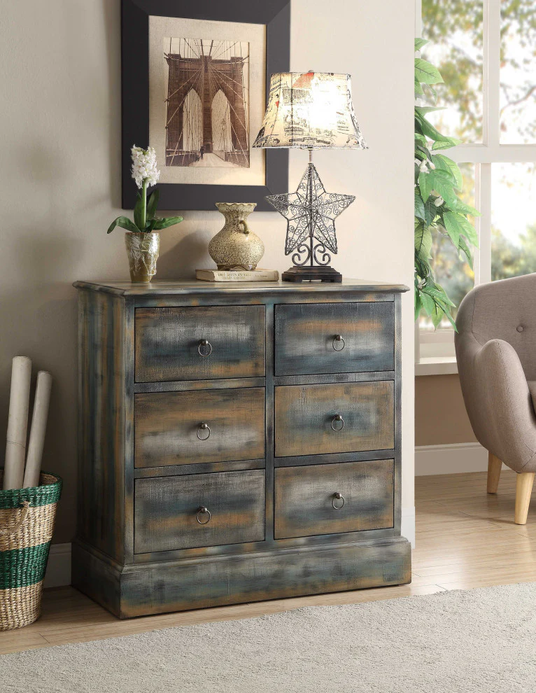 Antique Oak And Teal Console Table By Homeroots