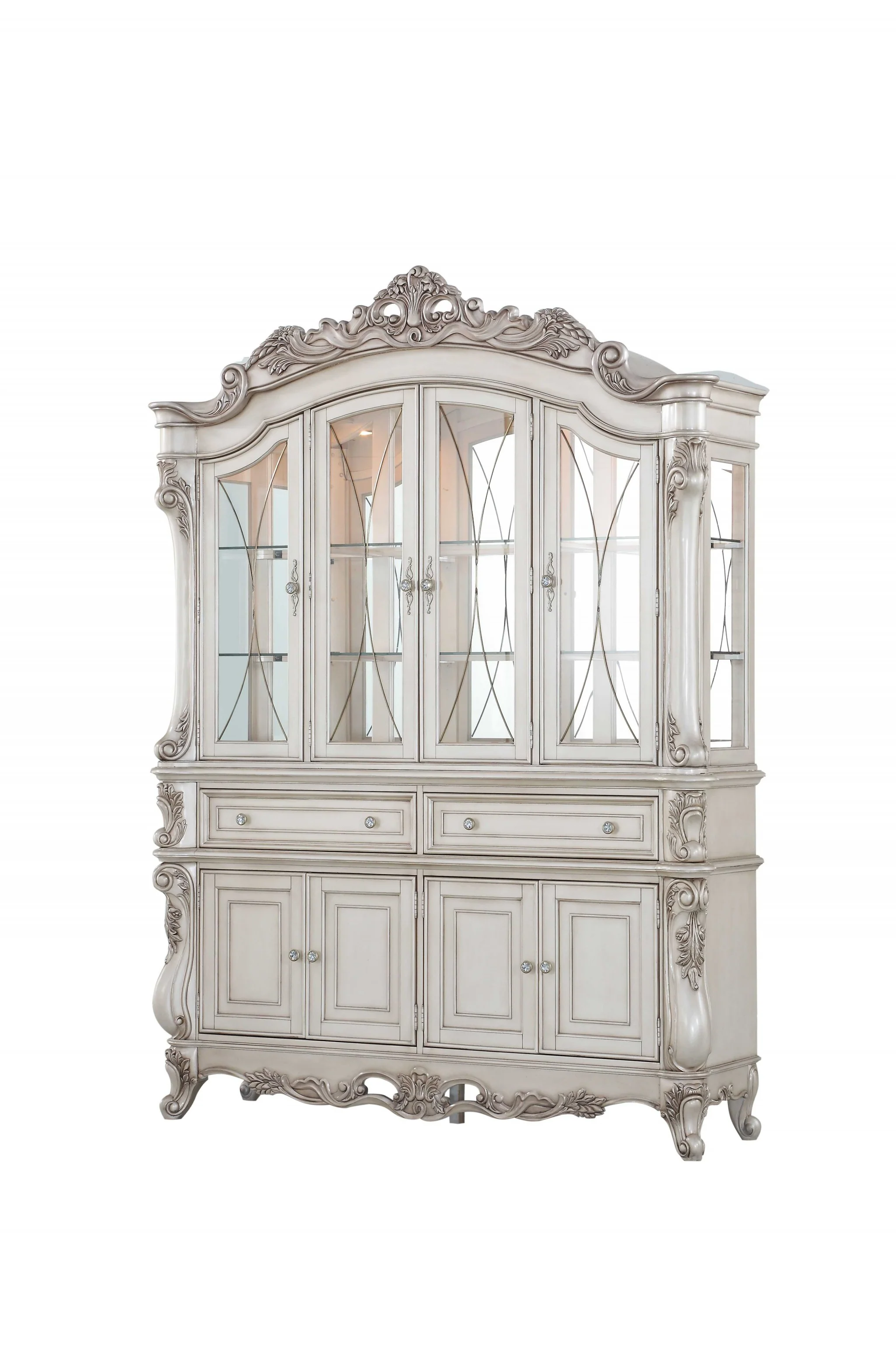 Antique White Wood Glass Mirror Hutch Buffet By Homeroots