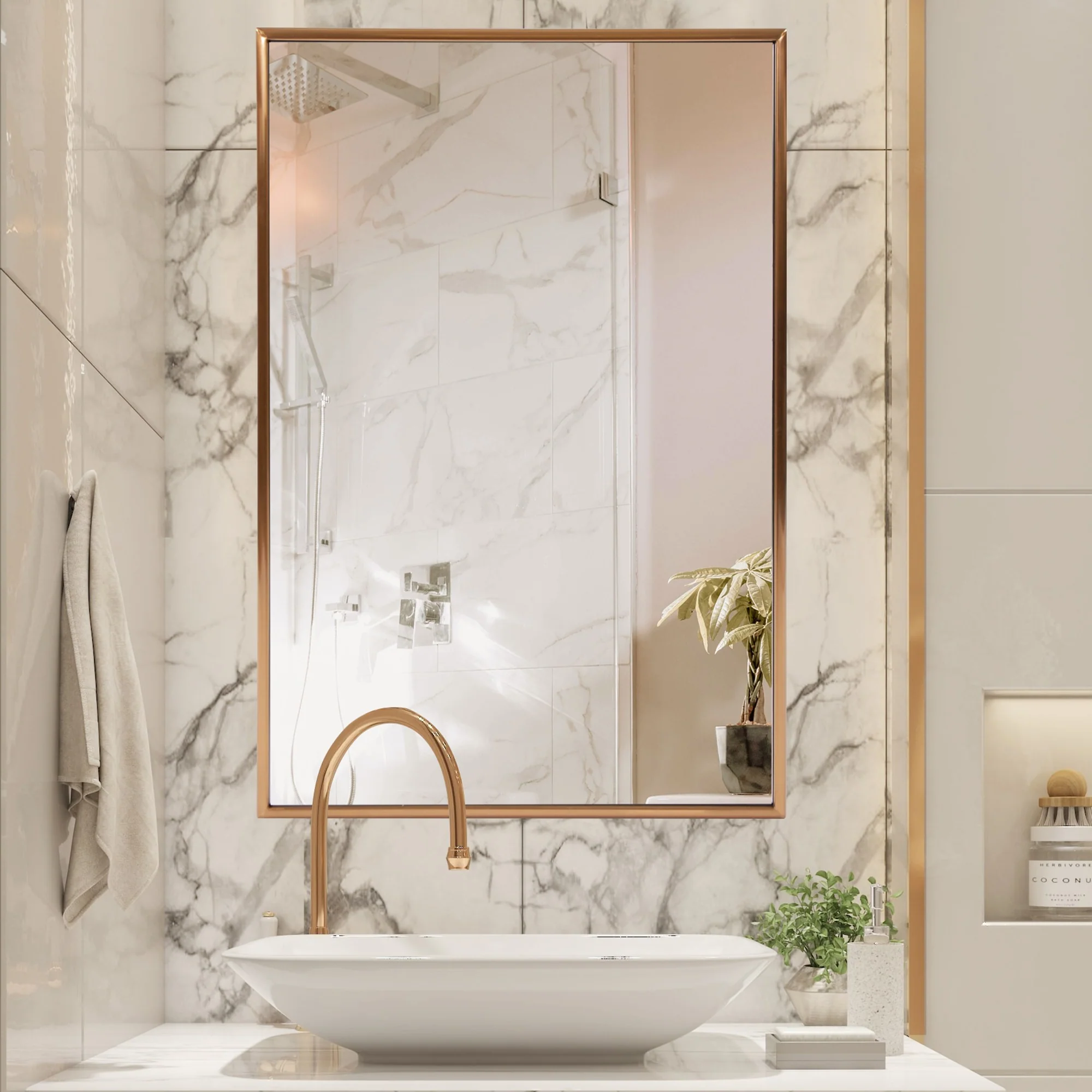 Antiqued Brushed Brass Rectangular Wall Mirror By Homeroots