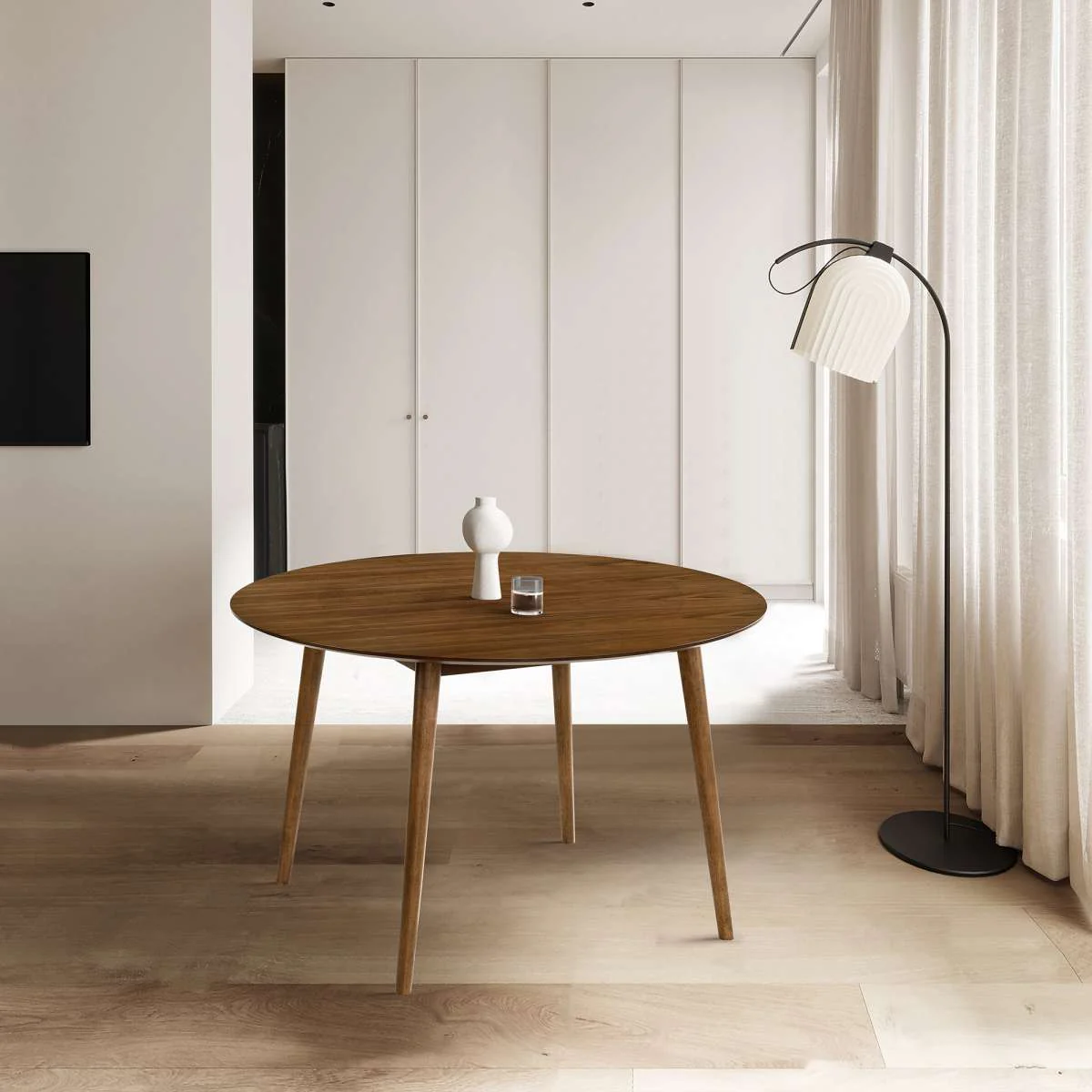Arcadia 48" Round Dining Table in Walnut Wood By Armen Living