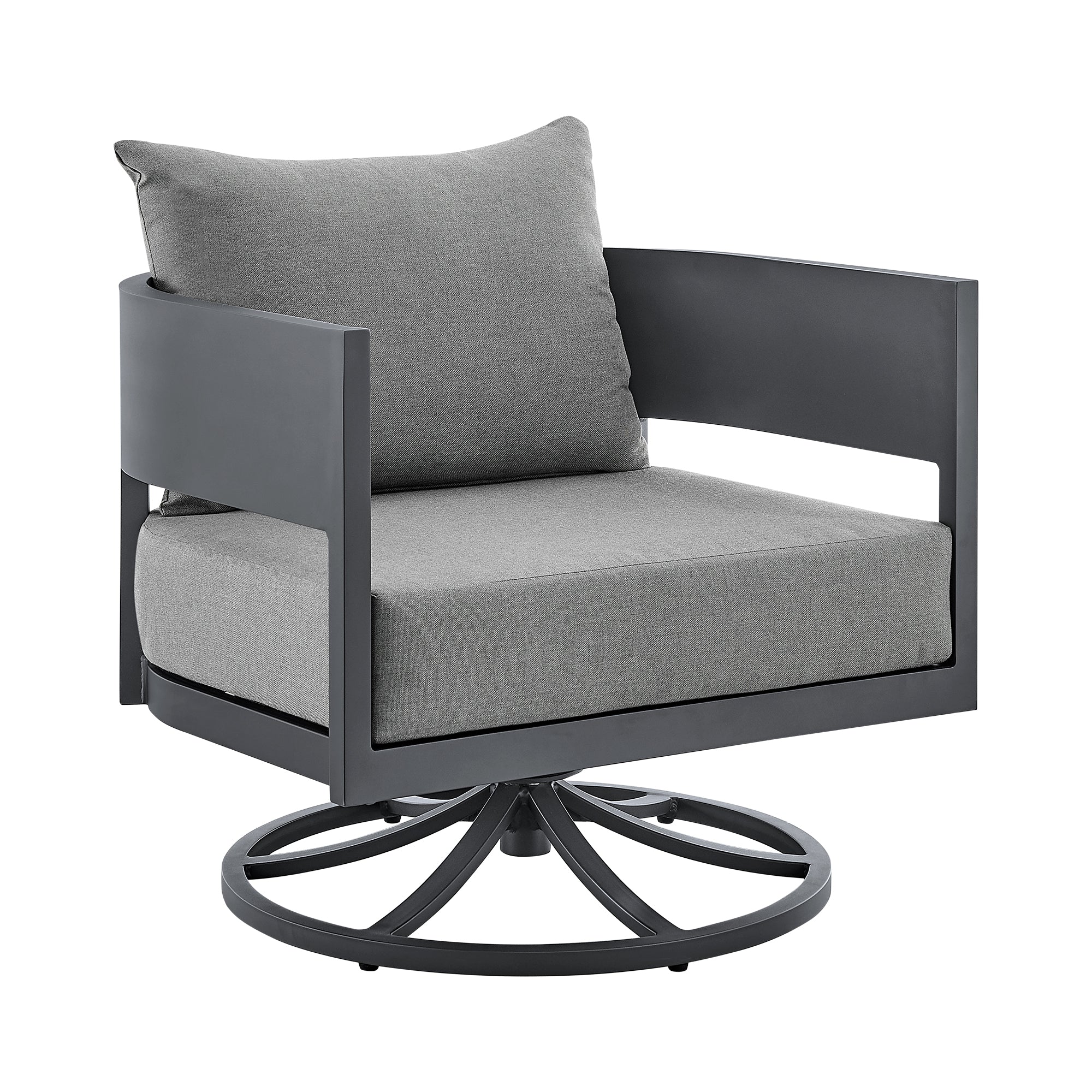 Argiope 3 Piece Patio Outdoor Swivel Seating Set in Dark Grey Aluminum with Grey Cushions By Armen Living - Image 3