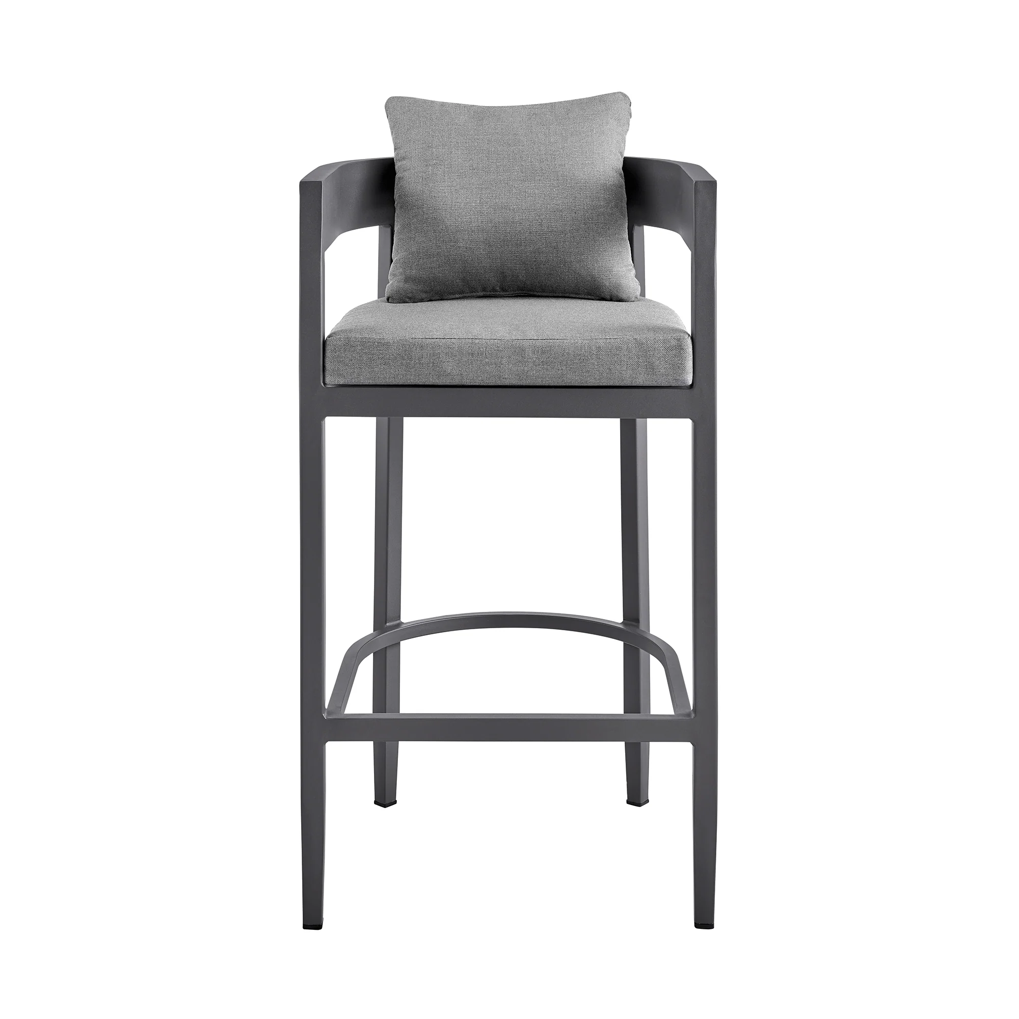 Argiope Outdoor Patio Counter Height Bar Stool in Aluminum with Grey Cushions By Armen Living - Image 4