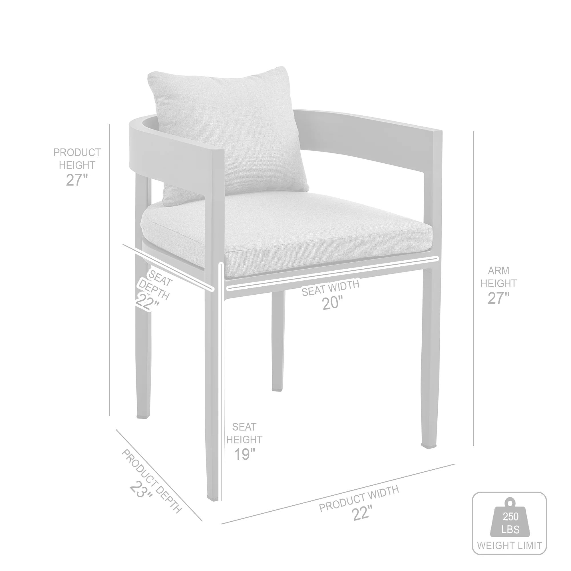 Argiope Outdoor Patio Dining Chairs in Aluminum with Grey Cushions - Set of 2 By Armen Living - Image 10