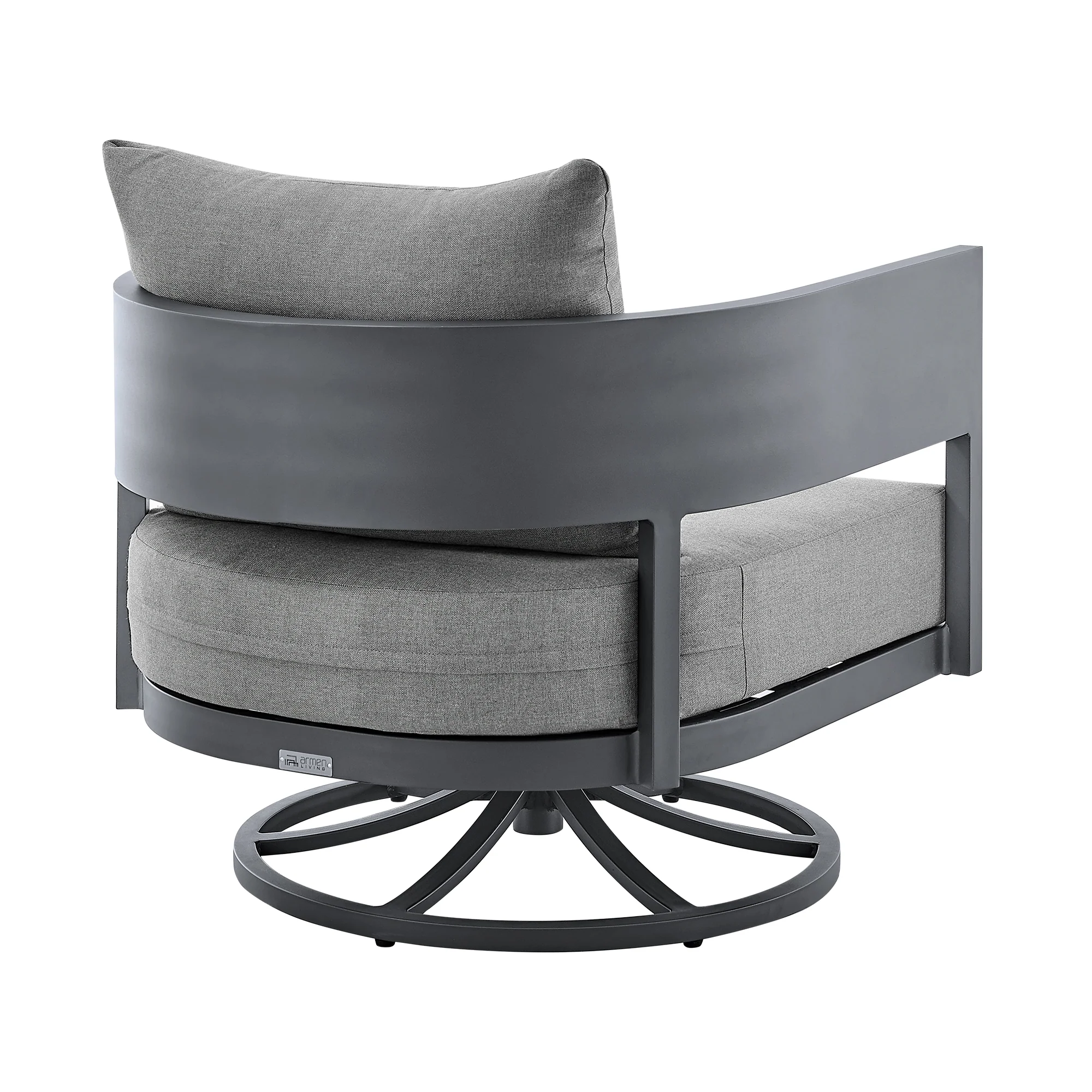 Argiope Outdoor Patio Swivel Rocking Chair in Grey Aluminum with Cushions By Armen Living - Image 5