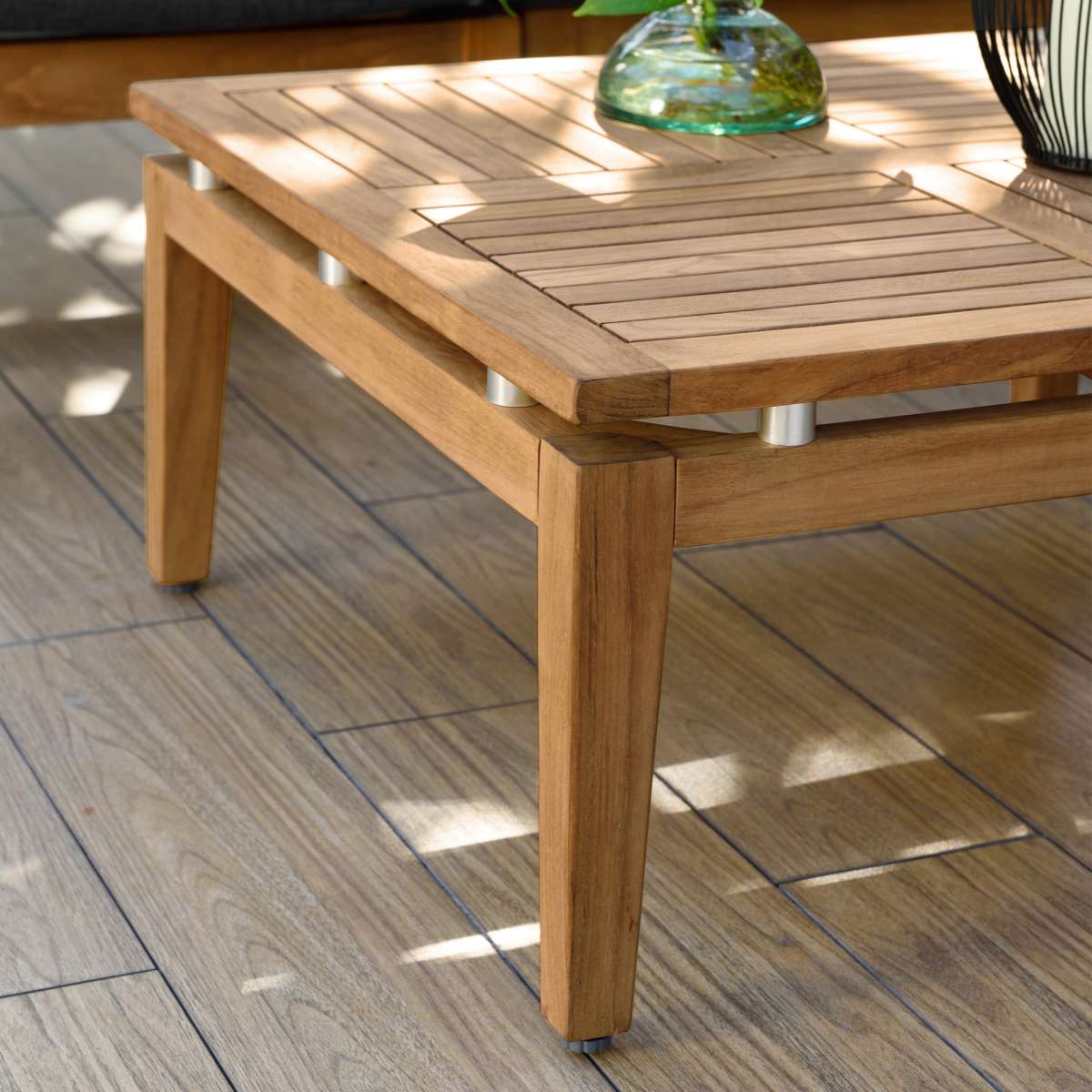 Arno Outdoor 8 Piece Teak Wood Seating Set in Beige Olefin By Armen Living - Image 10