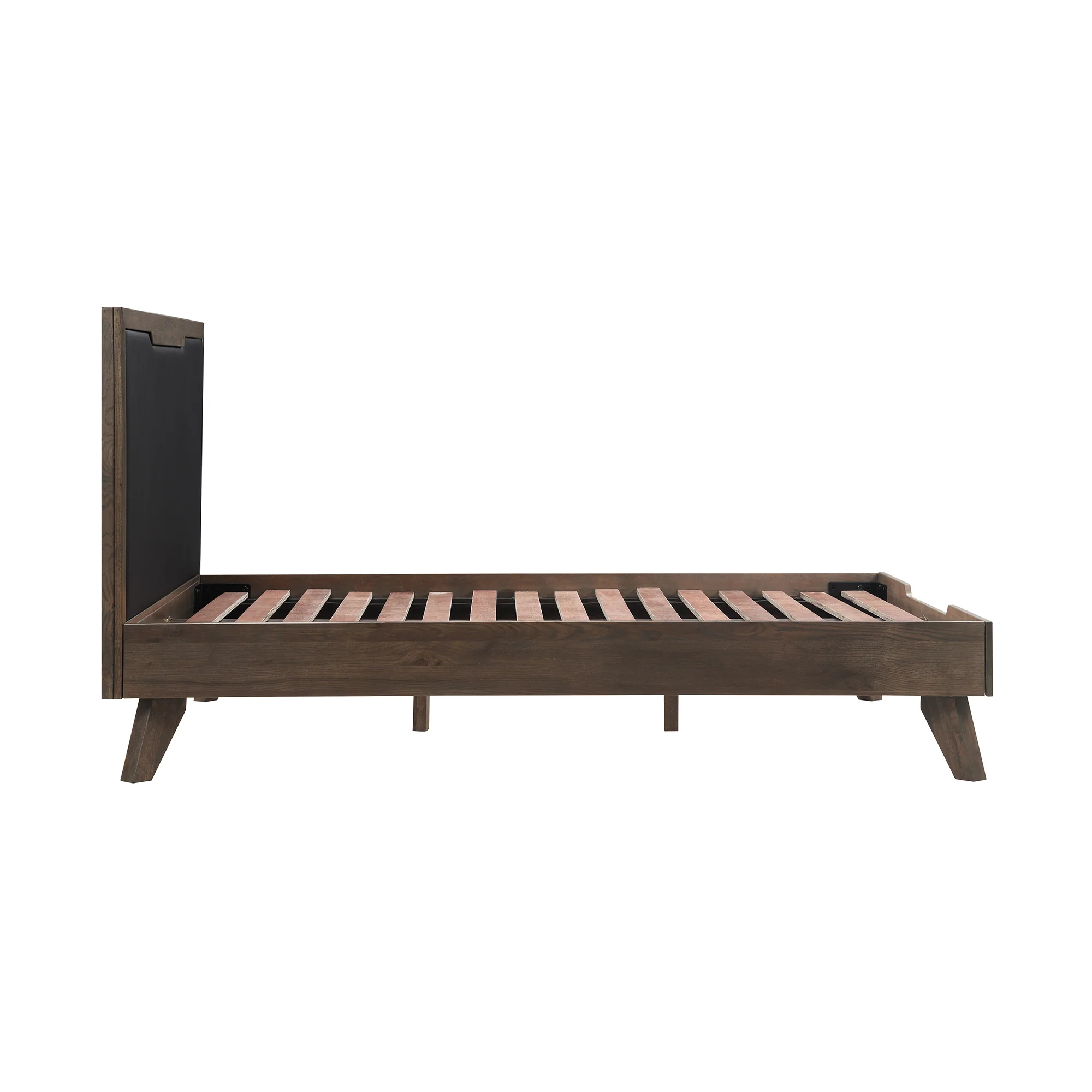 Astoria 3 Piece Queen Bedroom Set in Oak with Black Faux Leather  By Armen Living - Image 4