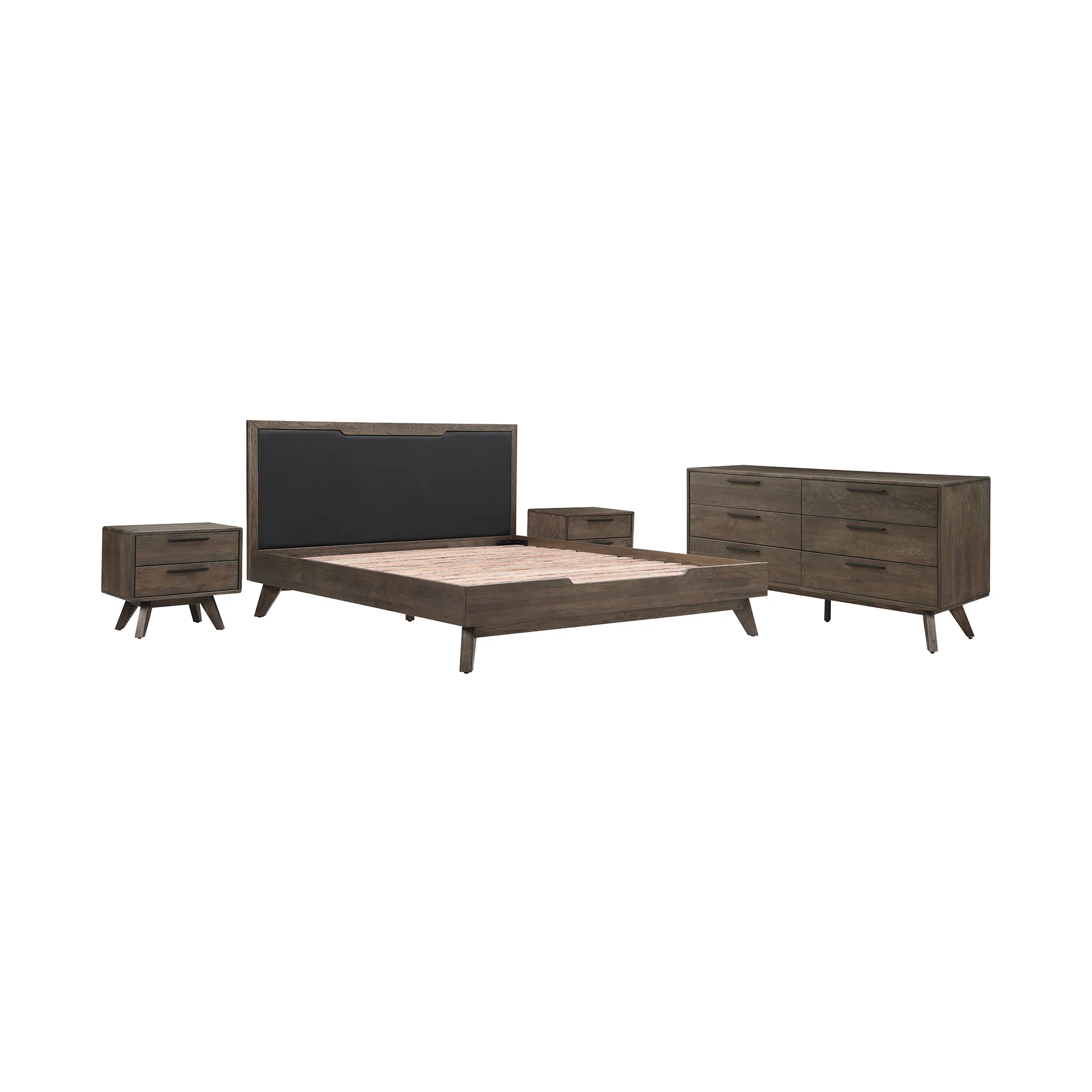 Astoria 4 Piece King Bedroom Set in Oak with Black Faux Leather  By Armen Living - Image 2