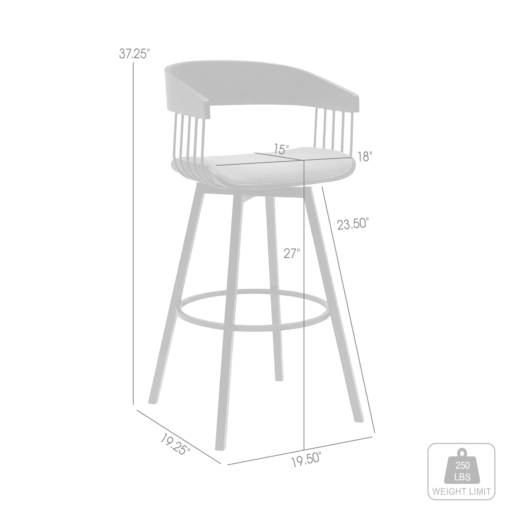 Athena 27" Swivel Black Wood Counter Stool in Light Gray Fabric with Black Metal By Armen Living - Image 7