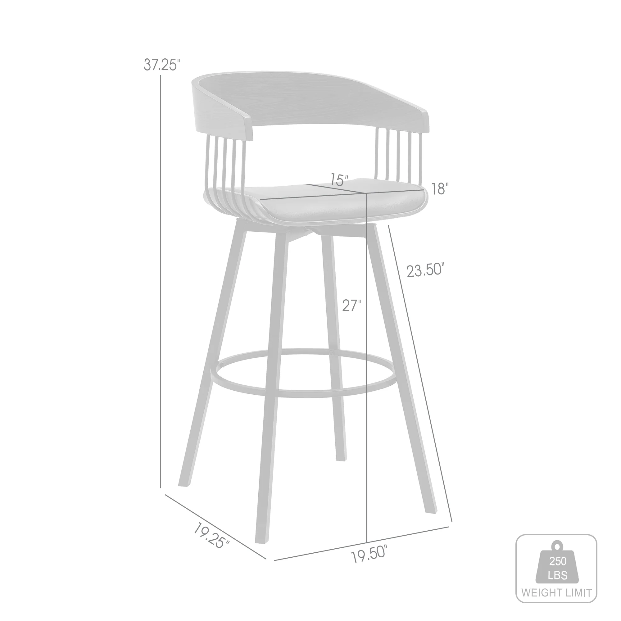 Athena 27" Swivel Walnut Wood Counter Stool in Black Faux Leather with Black Metal By Armen Living - Image 15