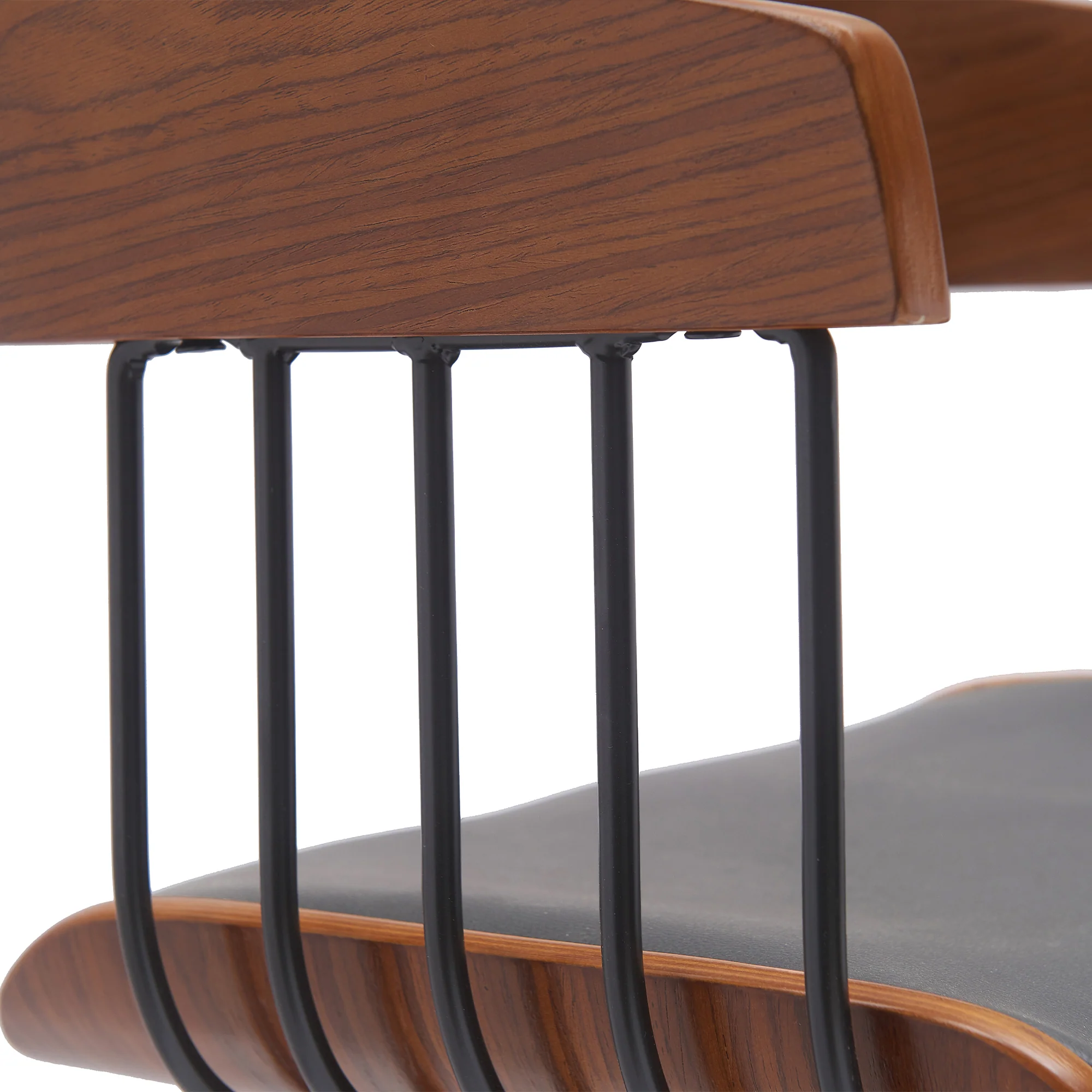 Athena 27" Swivel Walnut Wood Counter Stool in Black Faux Leather with Black Metal By Armen Living - Image 24