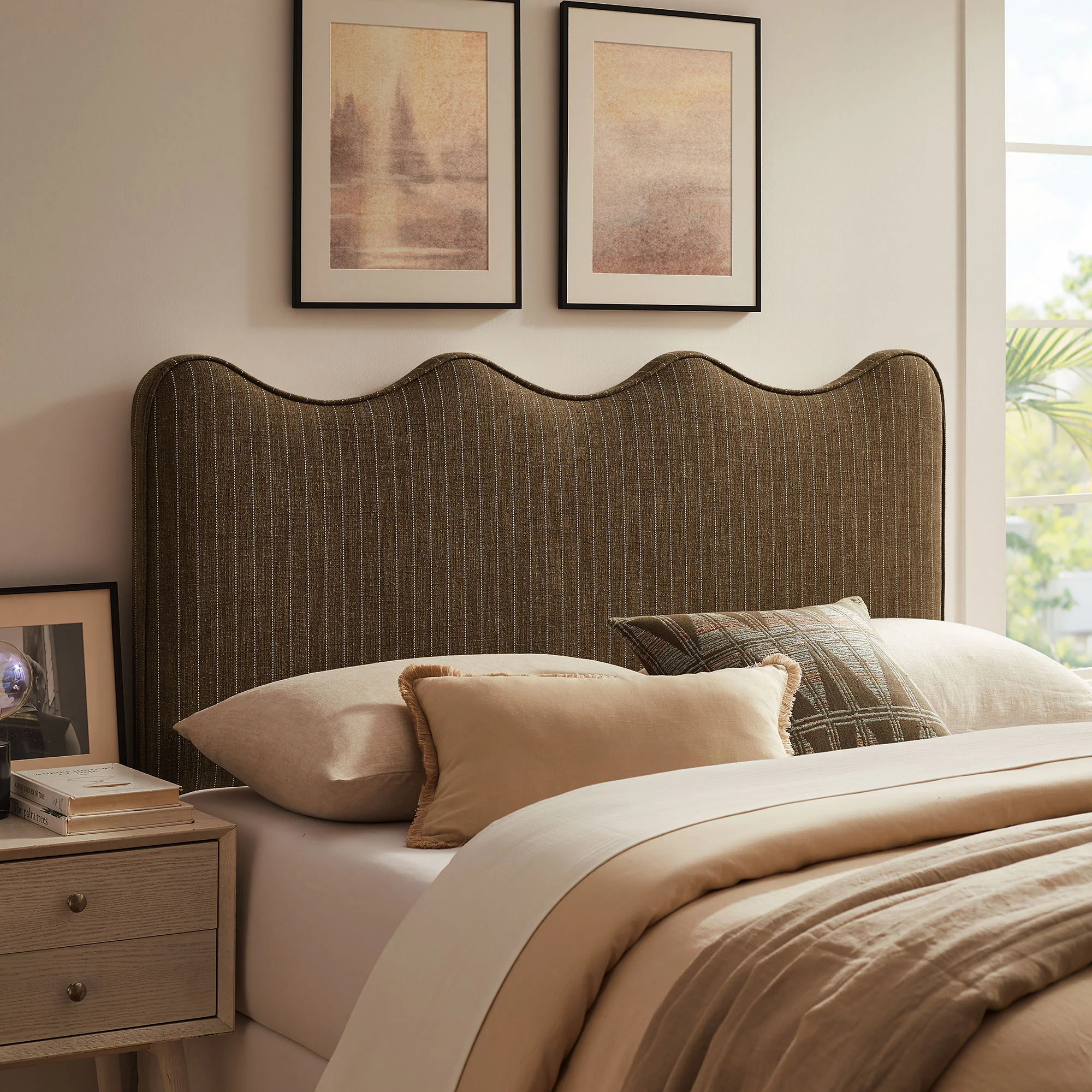 Athena Striped Fabric Upholstered King Size Headboard by Modway - Image 7