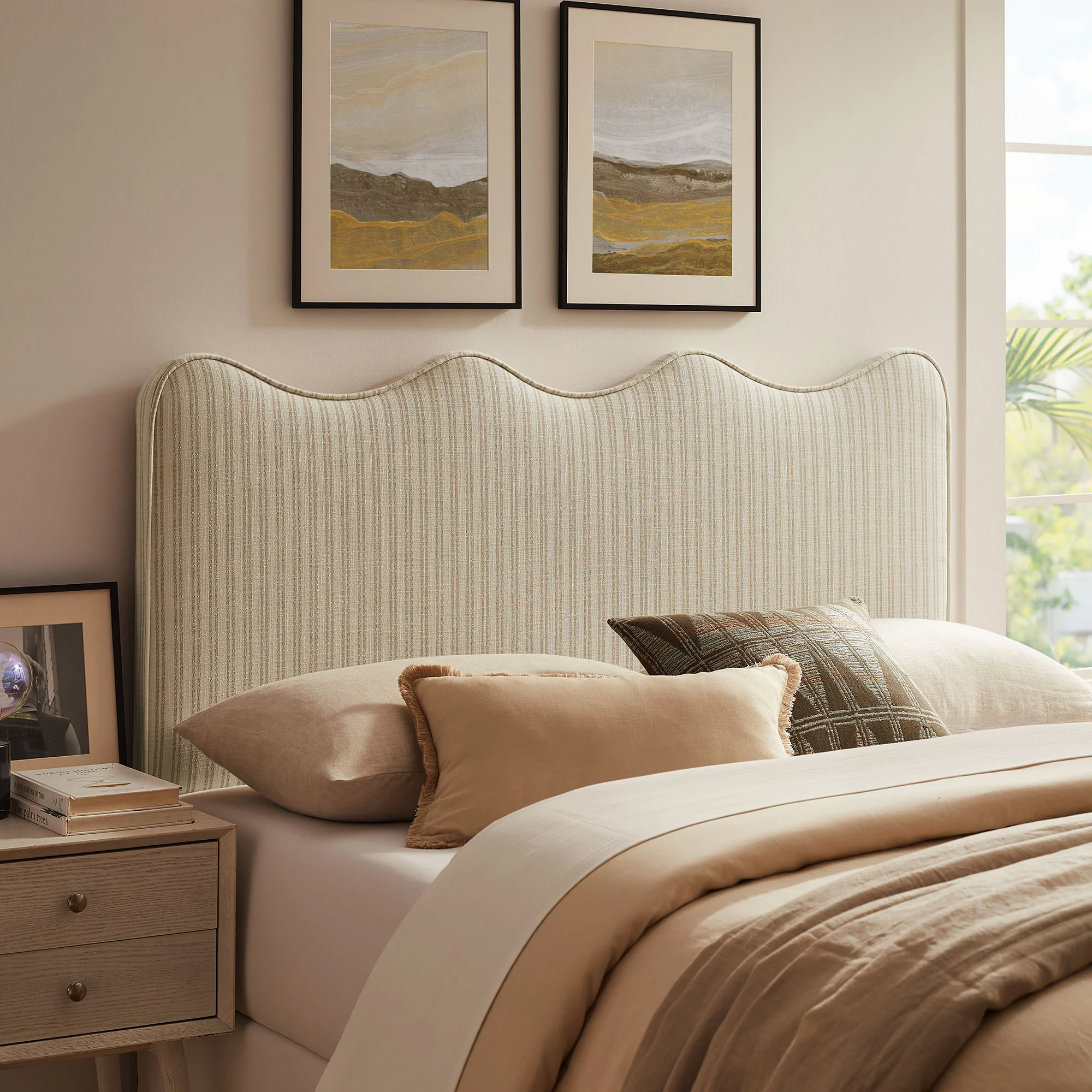 Athena Striped Fabric Upholstered Queen Size Headboard by Modway - Image 14