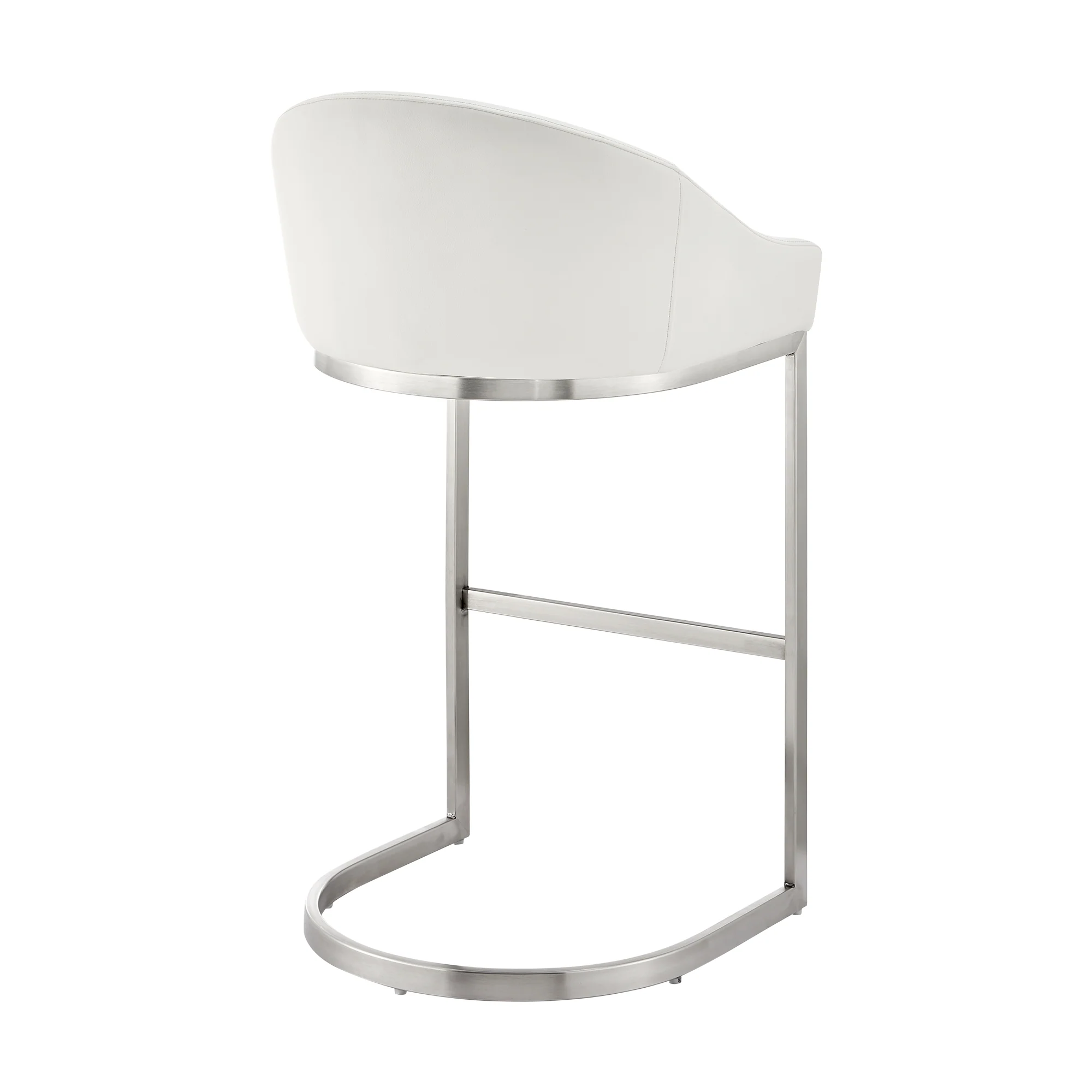 Atherik Counter Stool in Brushed Stainless Steel with White Faux Leather By Armen Living - Image 5