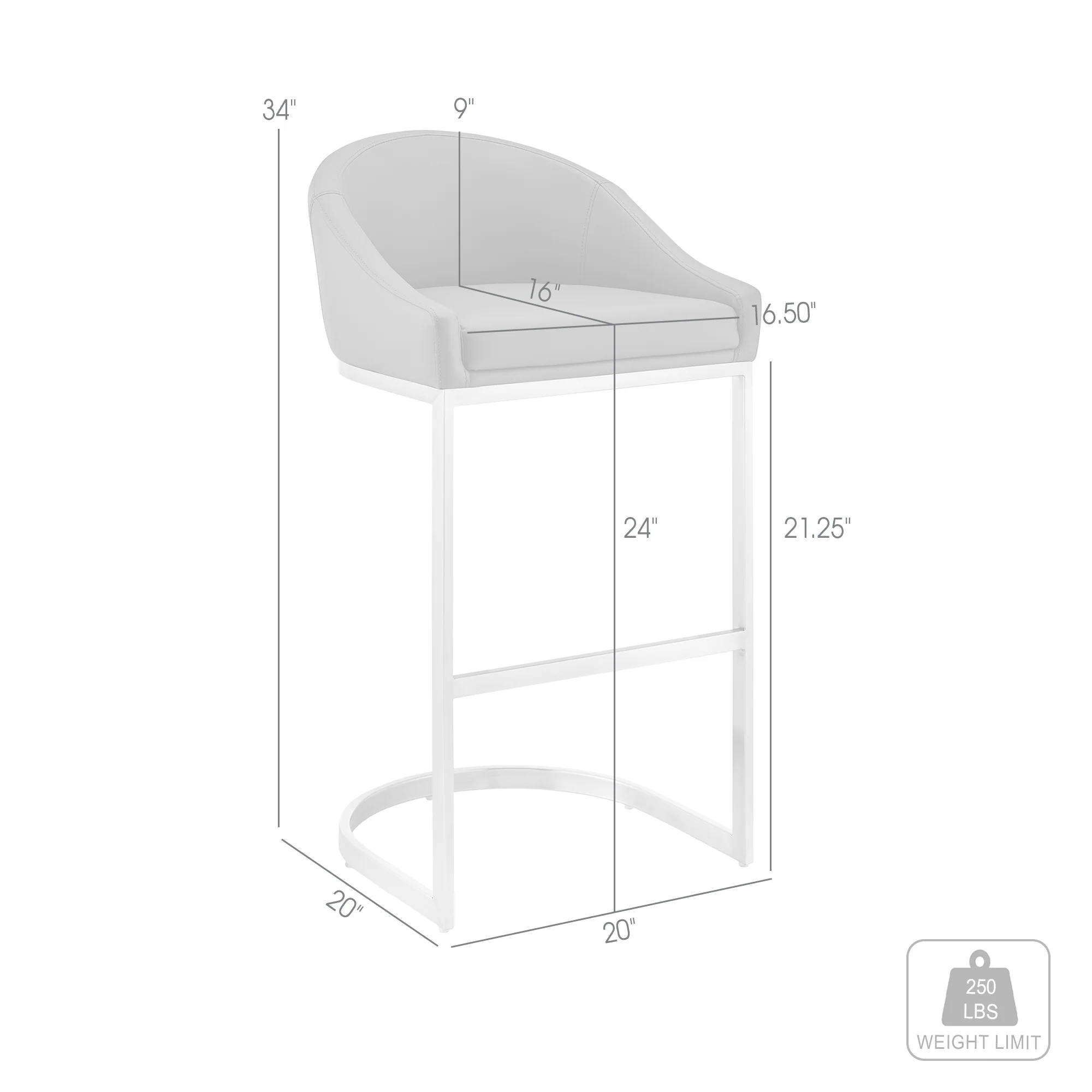 Atherik Counter Stool in Brushed Stainless Steel with White Faux Leather By Armen Living - Image 9