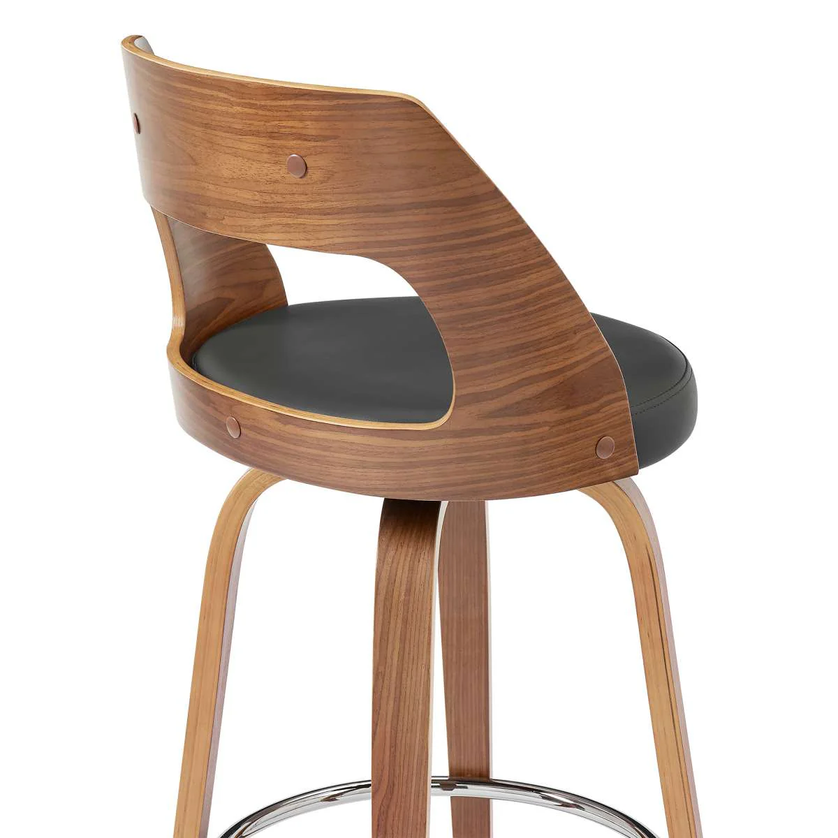 Axel 26" Swivel Counter Stool in Gray Faux Leather and Walnut Wood By Armen Living - Image 6