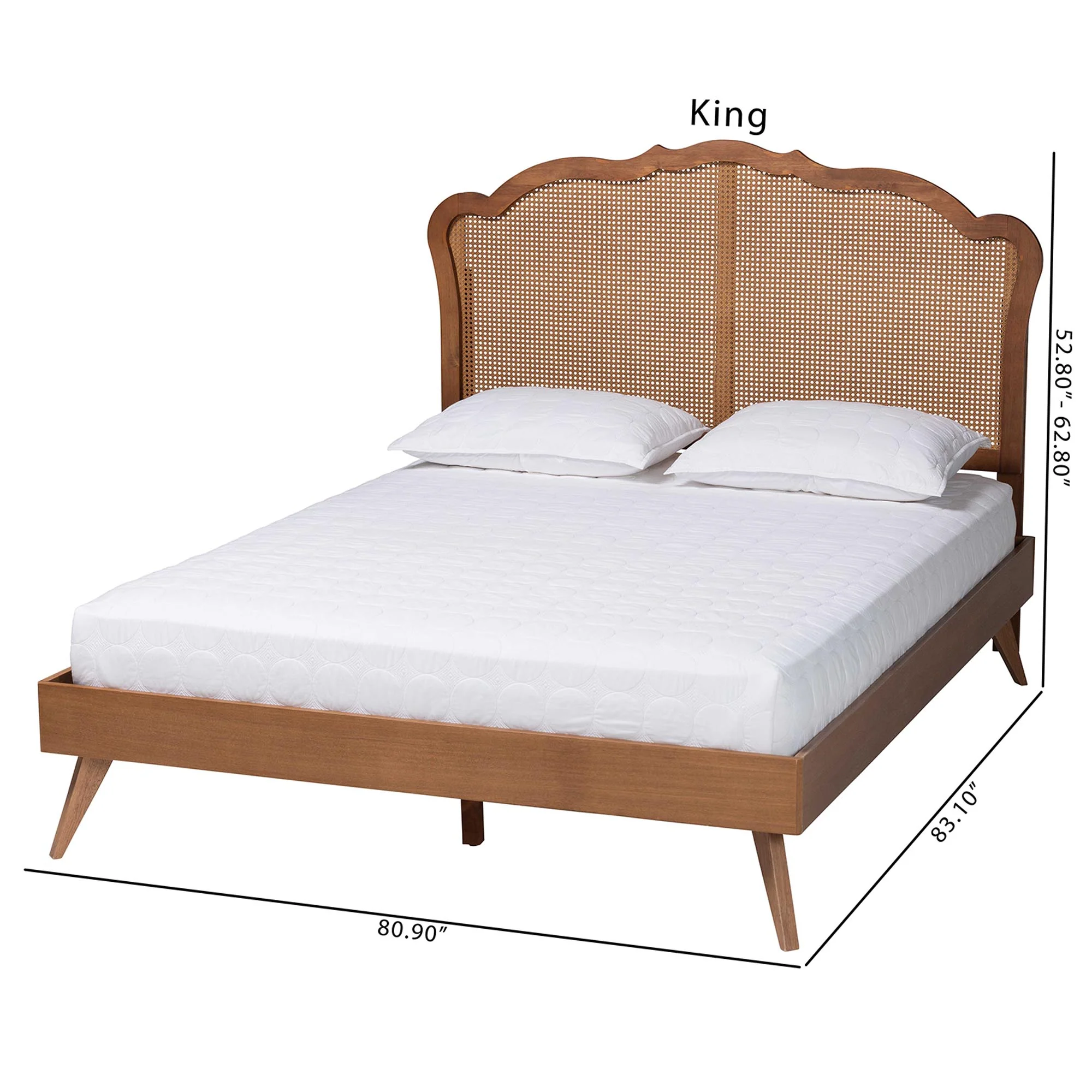 Baxton Studio Aithan Mid-Century Walnut Brown Wood and Rattan Queen Size Platform Bed - Image 4
