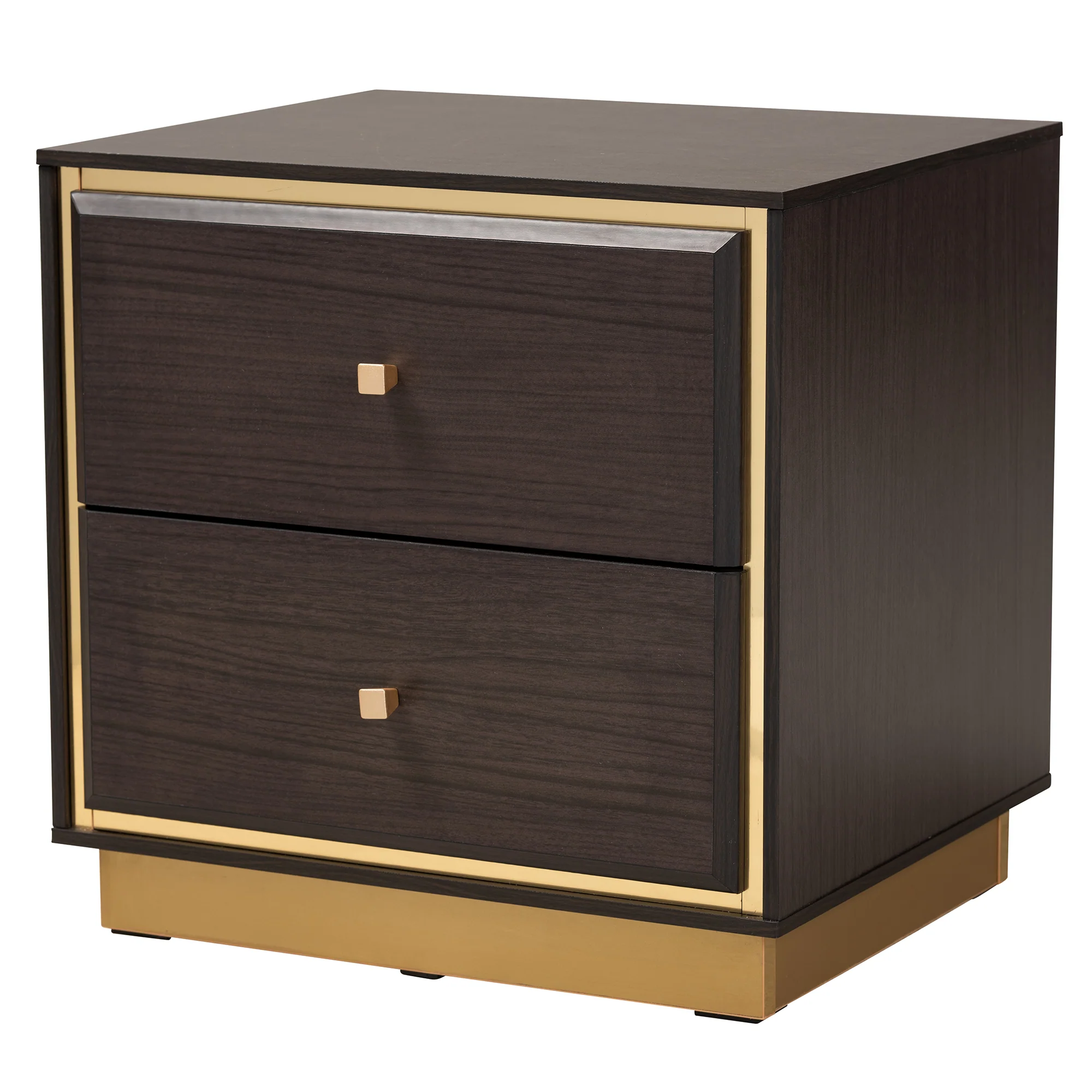 Baxton Studio Arcelia Contemporary Glam and Luxe Two-Tone Dark Brown and Gold Finished Wood Queen Size 3-Piece Bedroom Set - Image 5