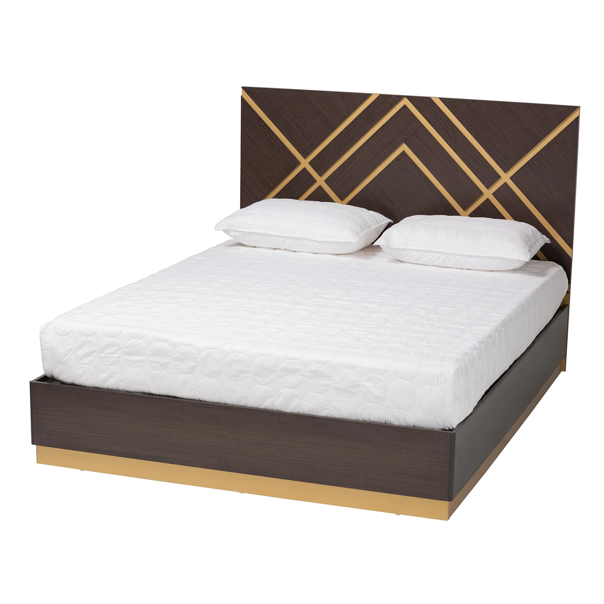 Baxton Studio Arcelia Contemporary Glam and Luxe Two-Tone Dark Brown and Gold Finished Wood Queen Size 4-Piece Bedroom Set with Chest - Image 8