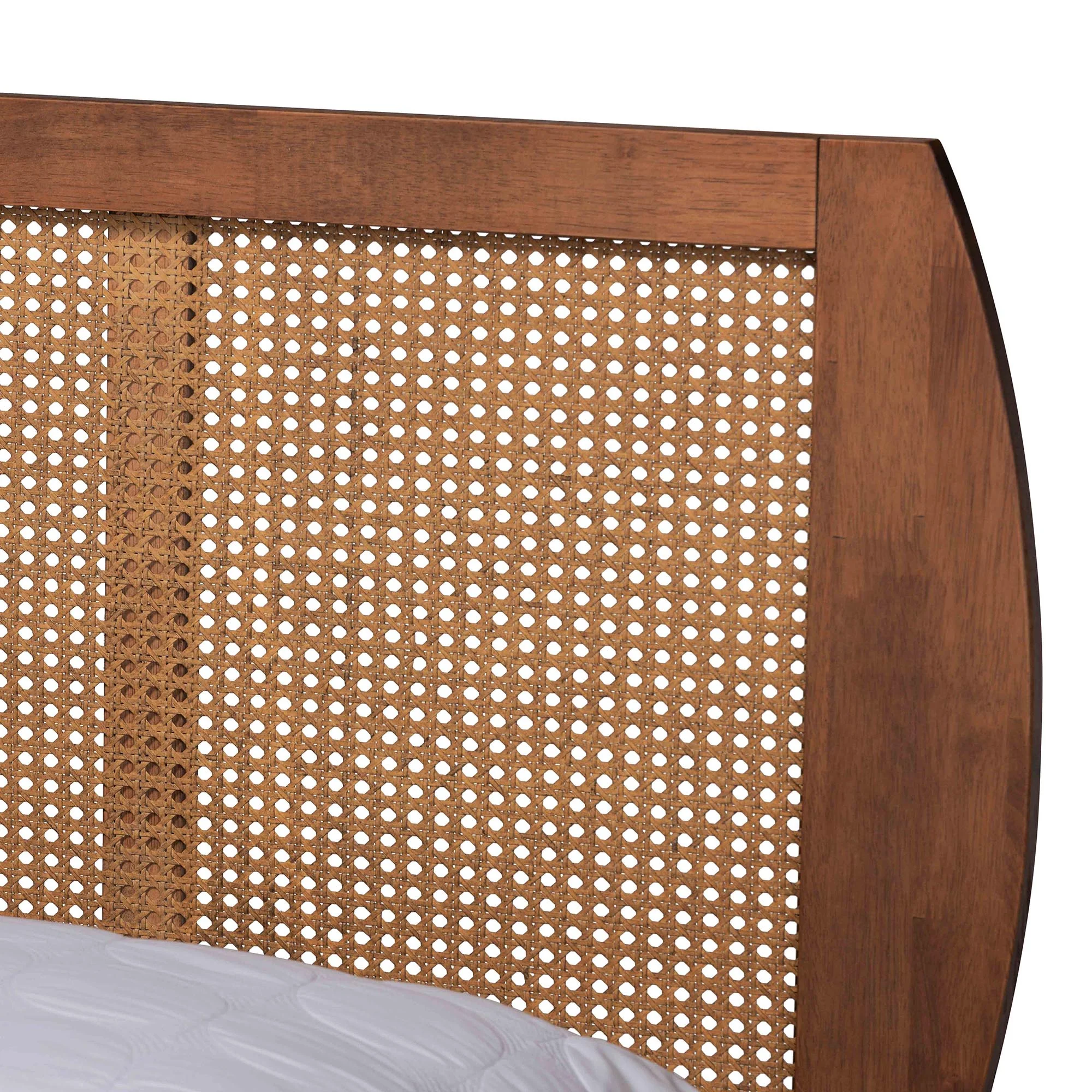 Baxton Studio Asami Mid-Century Modern Walnut Brown Finished Wood and Woven Rattan Full Size 4-Piece Bedroom Set - Image 3