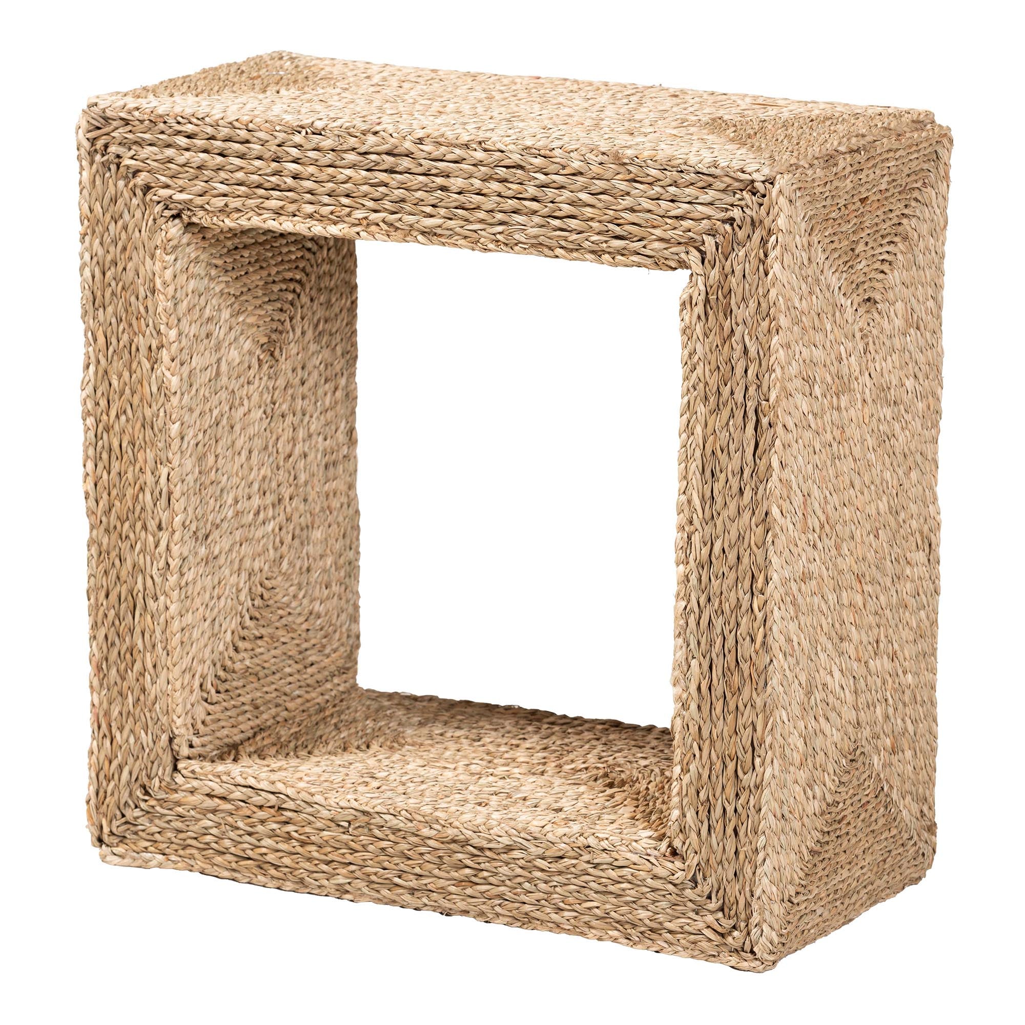 Baxton Studio bali & pari Adonica Modern Bohemian Natural Brown Seagrass and Wood End Table - Image 3