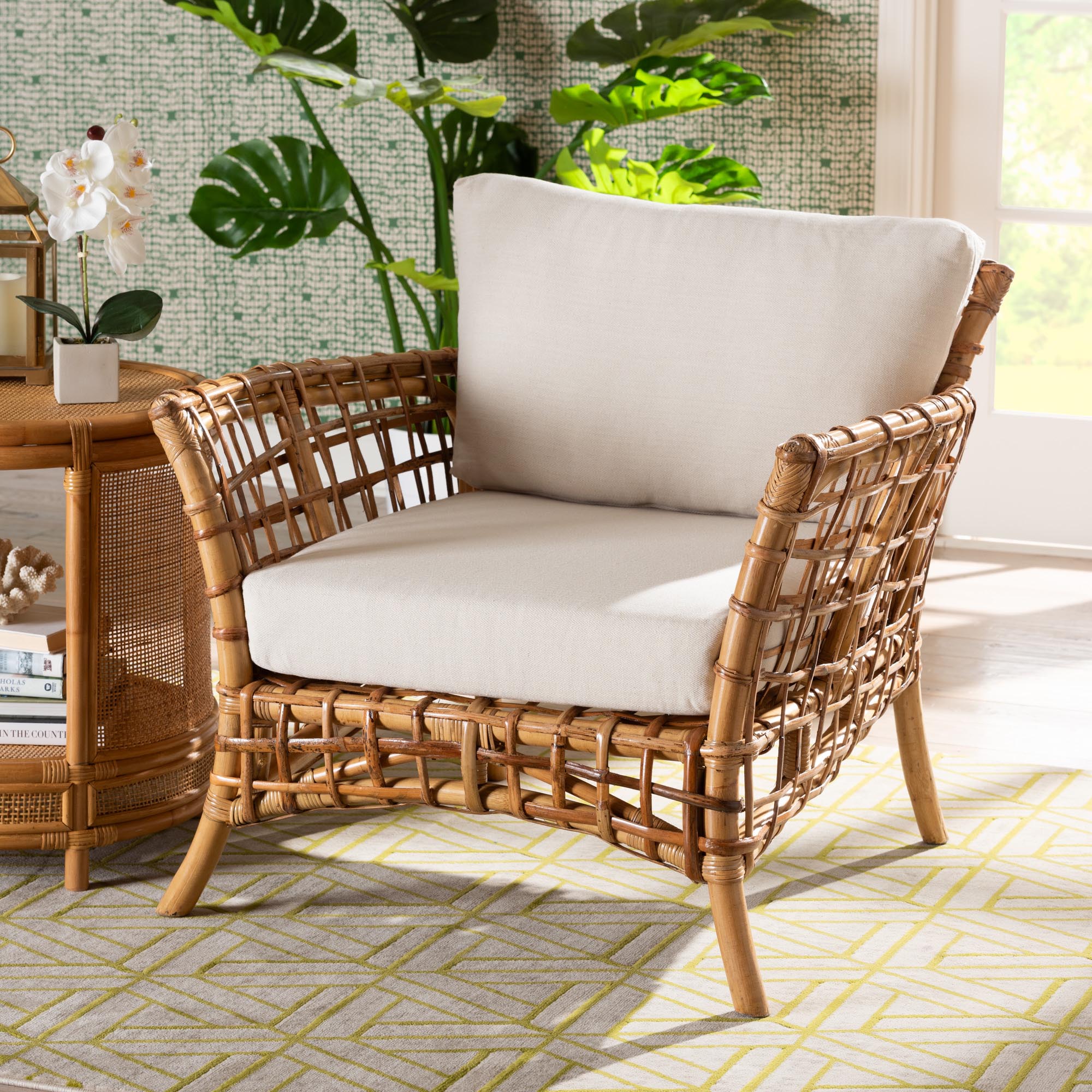 Baxton Studio bali & pari Babette Modern Bohemian Natural Brown Rattan Arm Chair