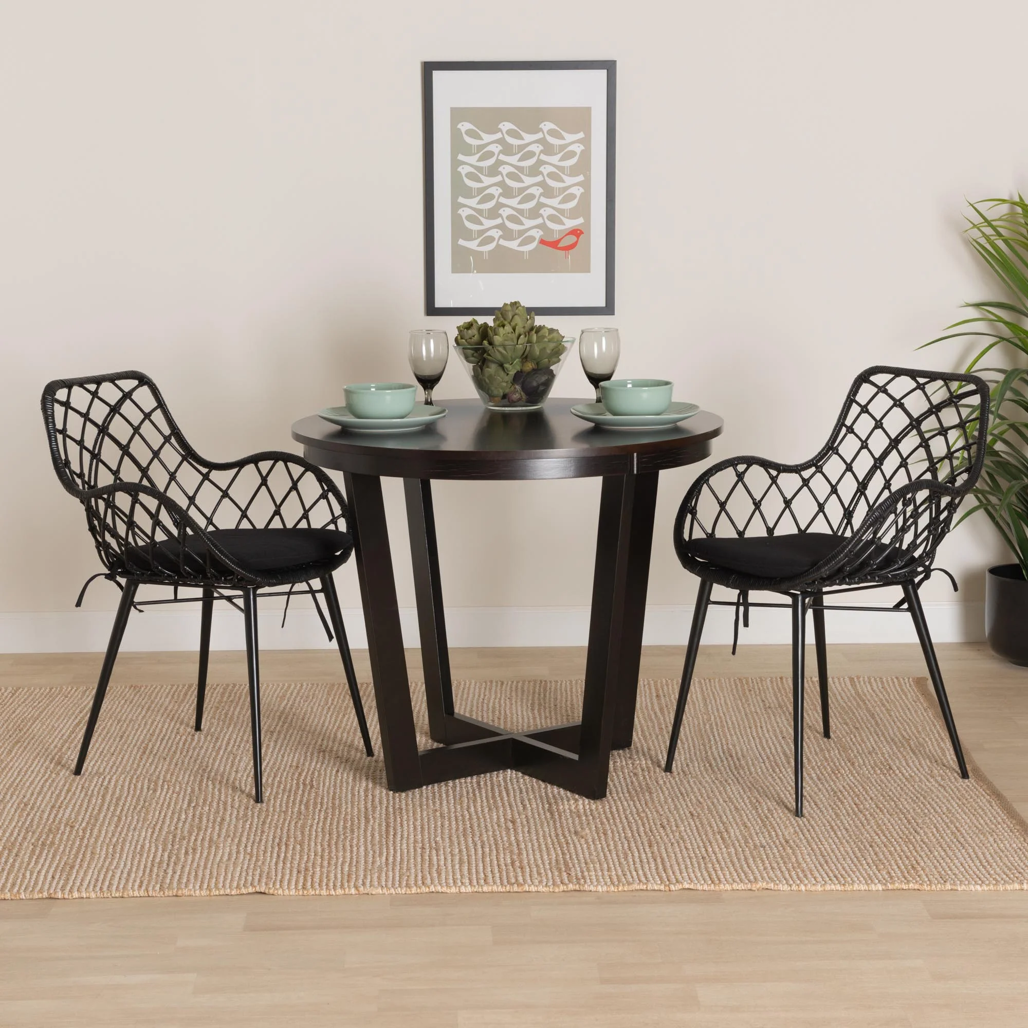 Baxton Studio bali & pari Ballerina Modern Bohemian Black Finished Rattan and Metal 2-Piece Dining Chair Set