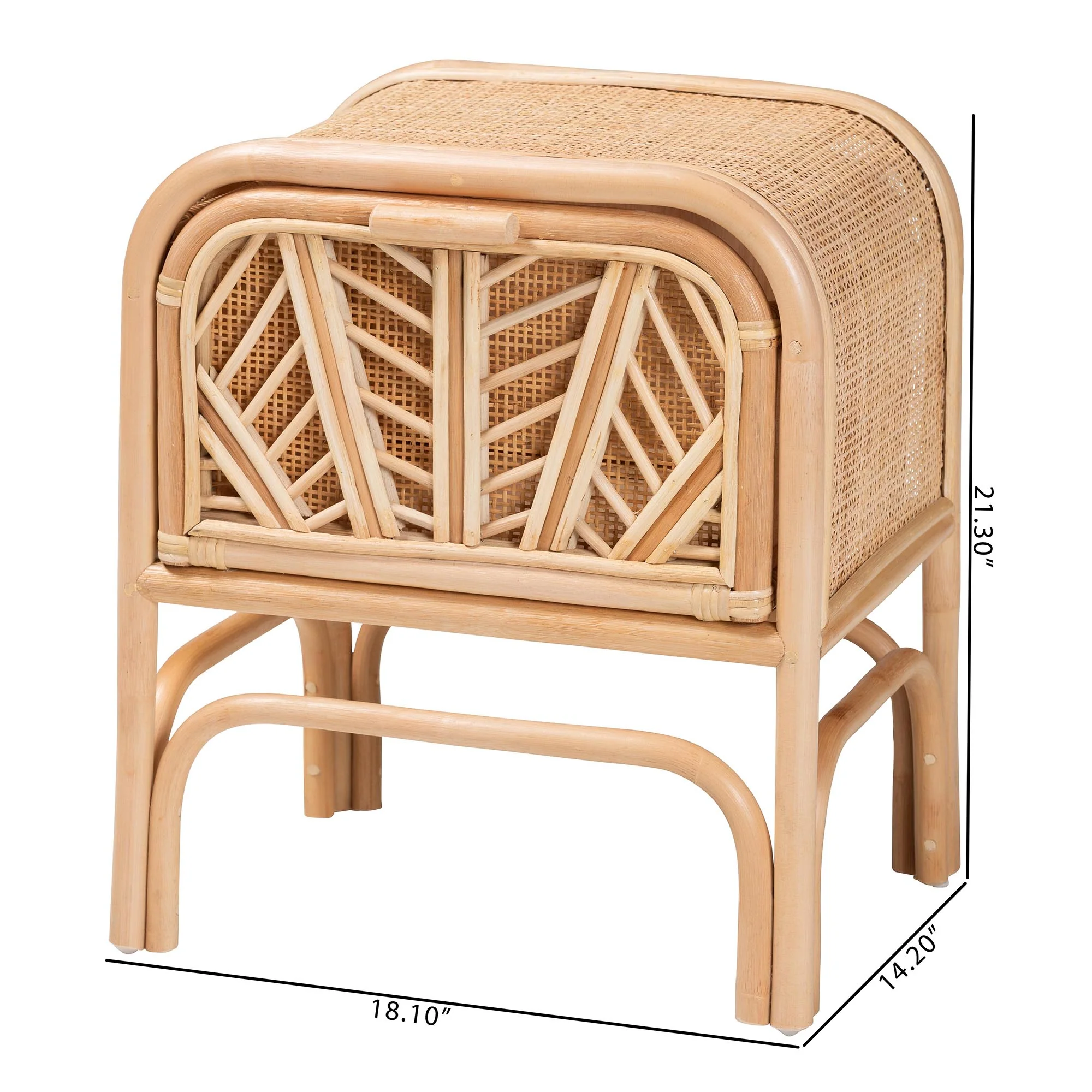 Baxton Studio bali & pari Carabella Bohemian Natural Rattan 1-Drawer Nightstand - Image 3