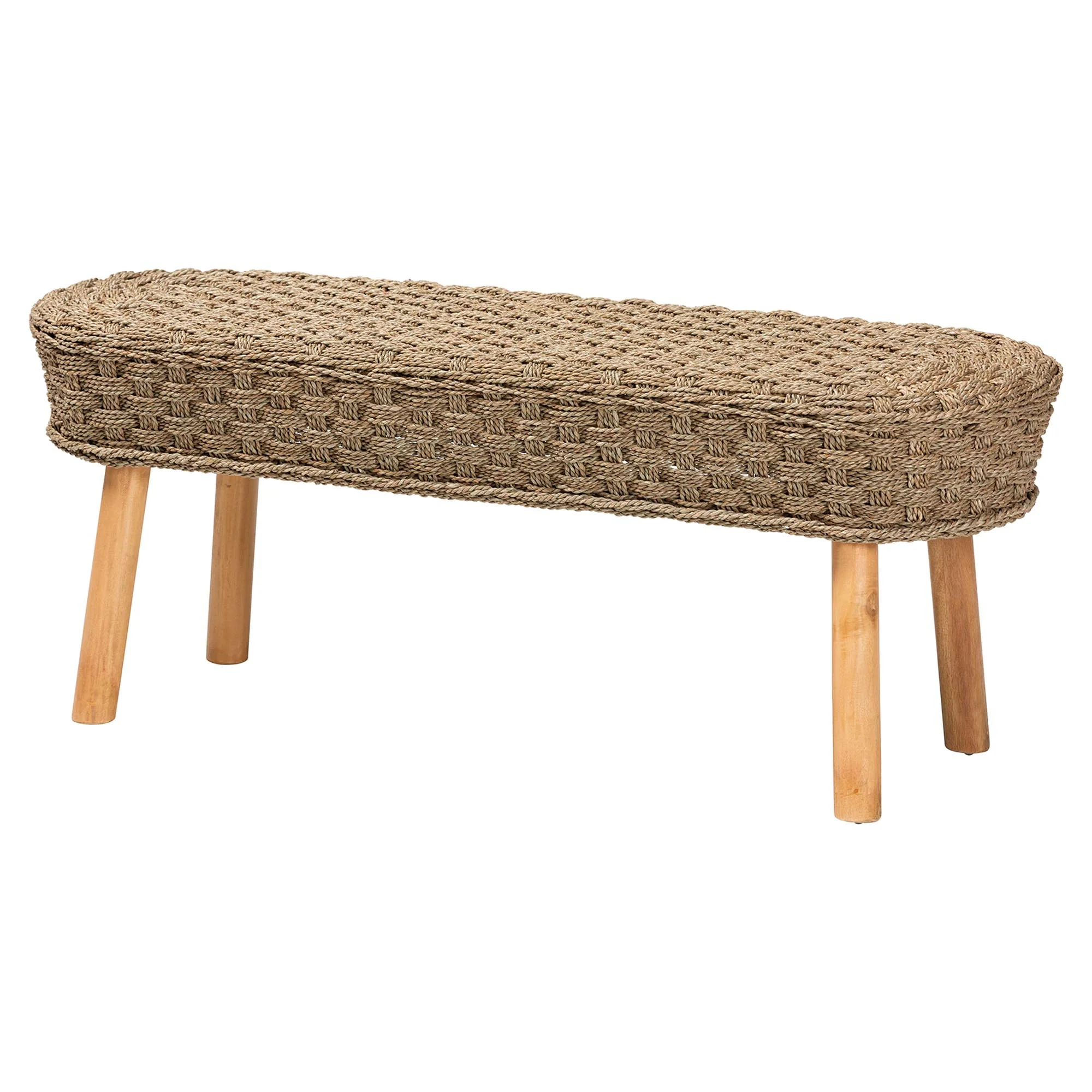 Baxton Studio bali & pari Denver Modern Bohemian Natural Seagrass and Acacia Wood 4-Piece Dining Nook Set - Image 8