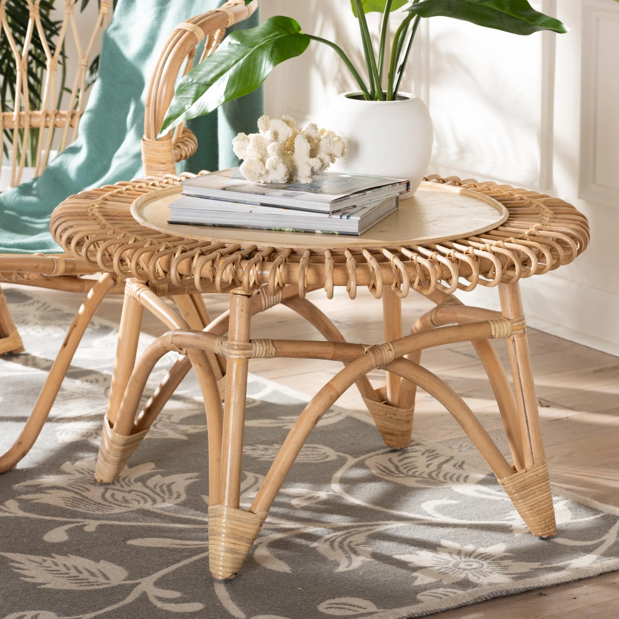 Baxton Studio bali & pari Elani Modern Bohemian Natural Rattan Coffee Table