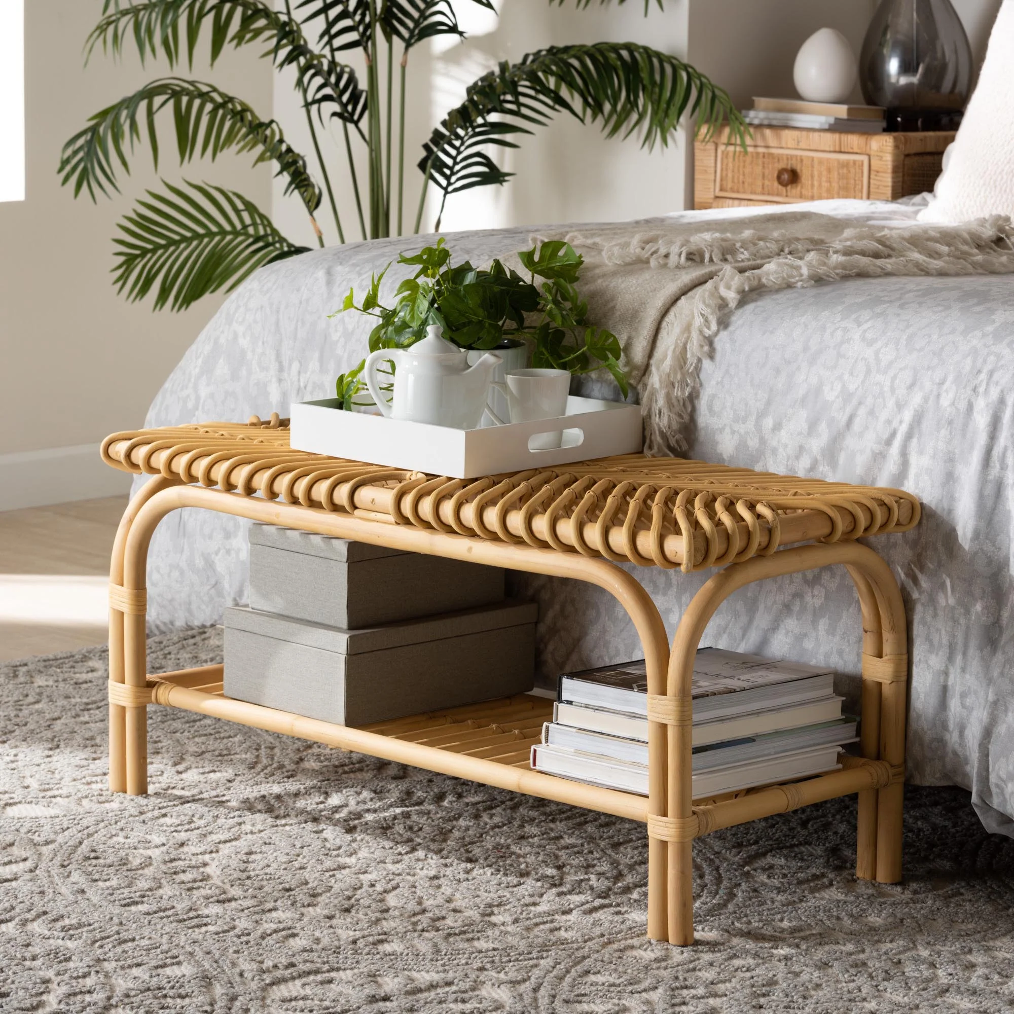 Baxton Studio bali & pari Himari Modern Bohemian Natural Brown Rattan Accent Bench