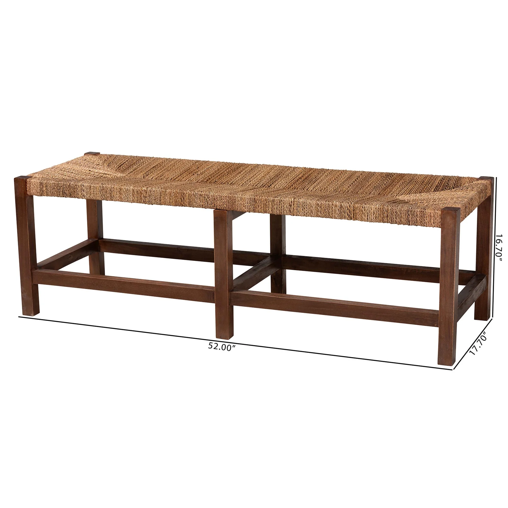 Baxton Studio bali & pari Liza Bohemian Natural Seagrass and Wood Accent Bench - Image 2
