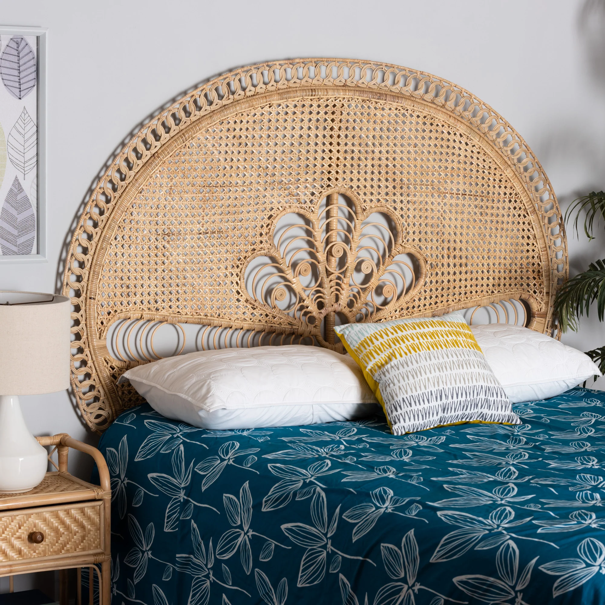 Baxton Studio bali & pari Marlette Modern Bohemian Natural Brown Rattan Queen Size Standalone Headboard