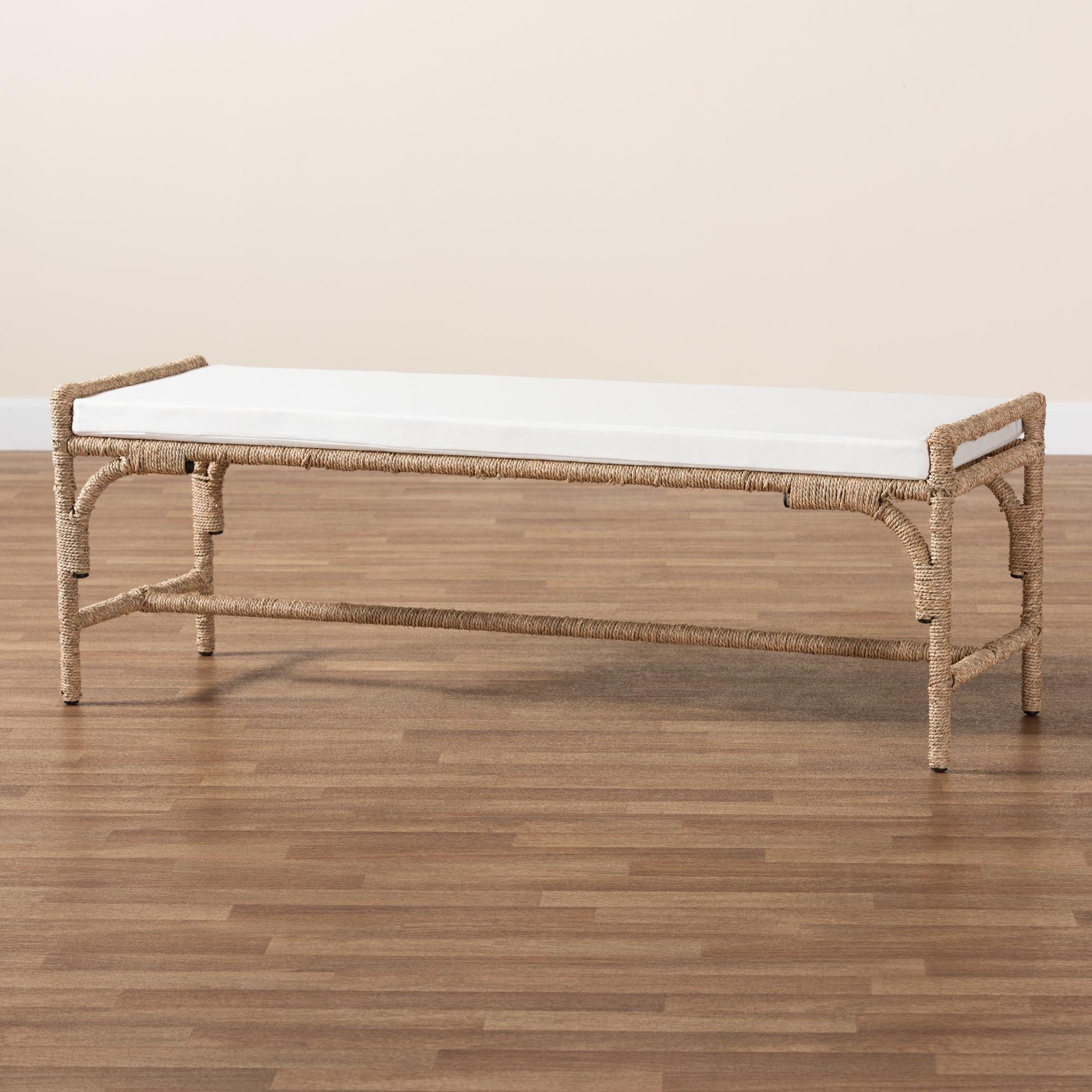 Baxton Studio bali & pari Nasim Modern Bohemian Natural Seagrass and Metal Accent Bench - Image 9