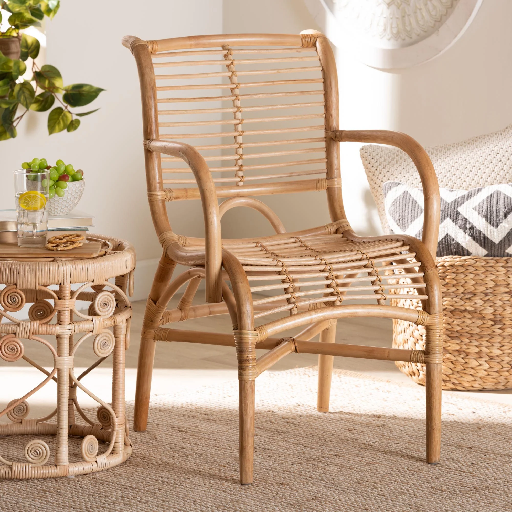 Baxton Studio bali & pari Seminyak Modern Bohemian Natural Rattan Lounge Chair